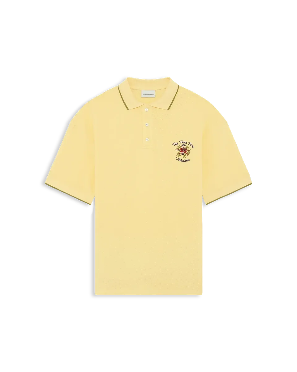 Drôle De Monsieur Polo Piqué Slogan Rose Poloshirt Hellgelb