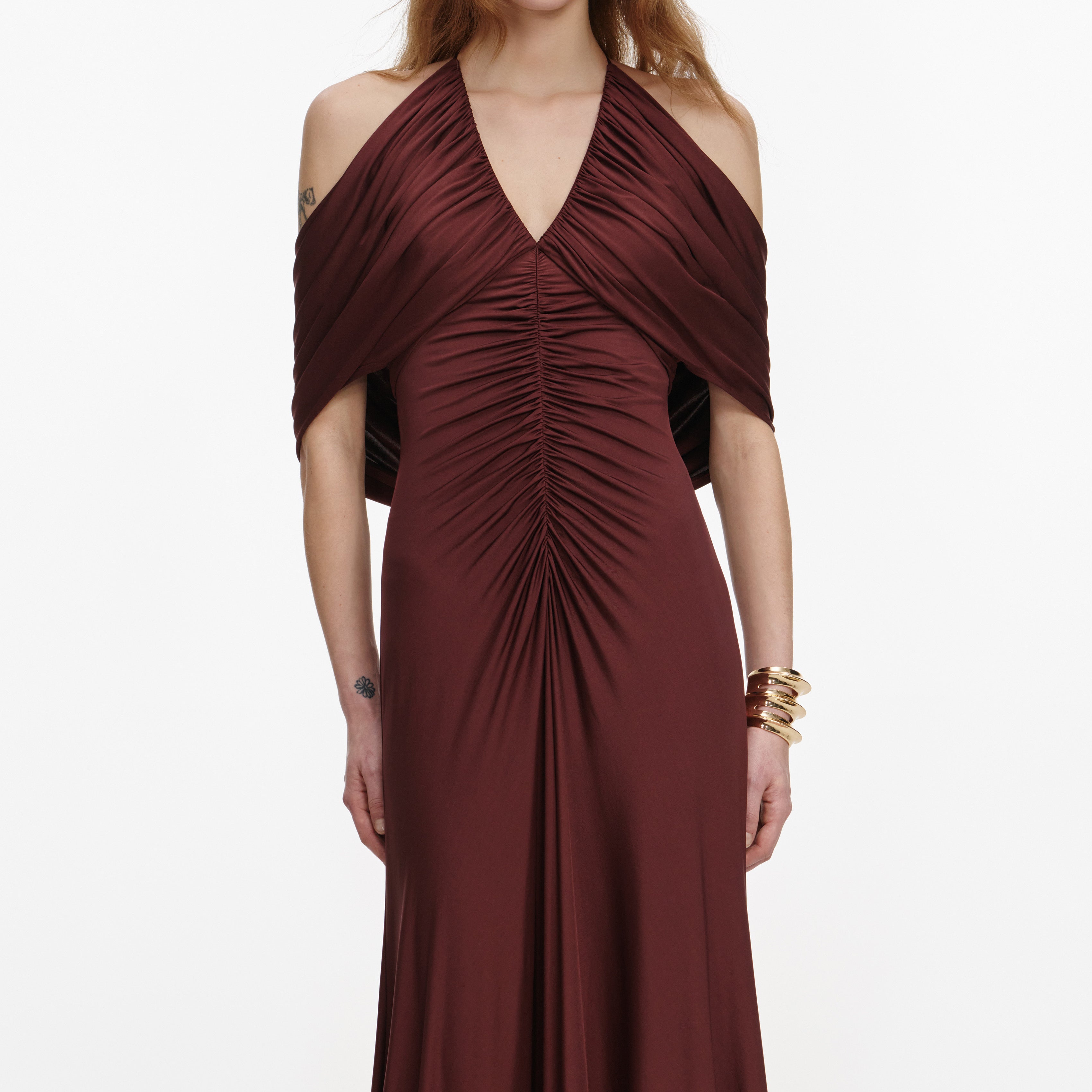 Self Portrait Brown Jersey Drape Midi Dress Kleid Braun UK 6