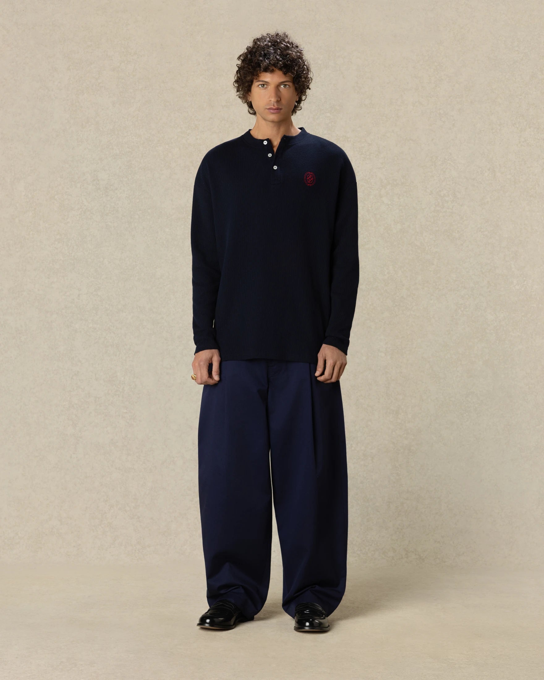 Drôle De Monsieur D Mirror Waffle Langarmshirt Navy Baumwolle