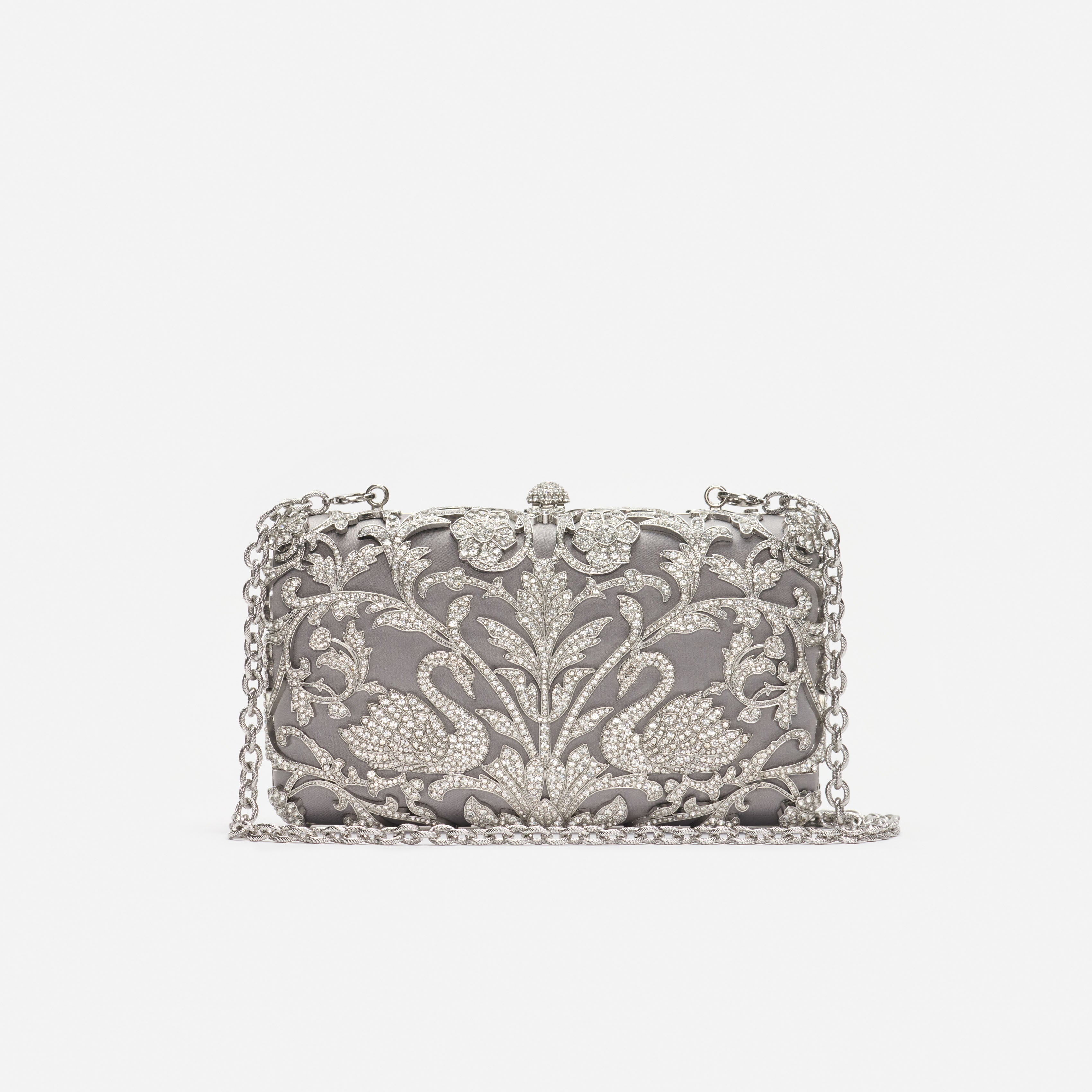 Self Portrait Handbags Clutch Silber Satin Kristall Schwan