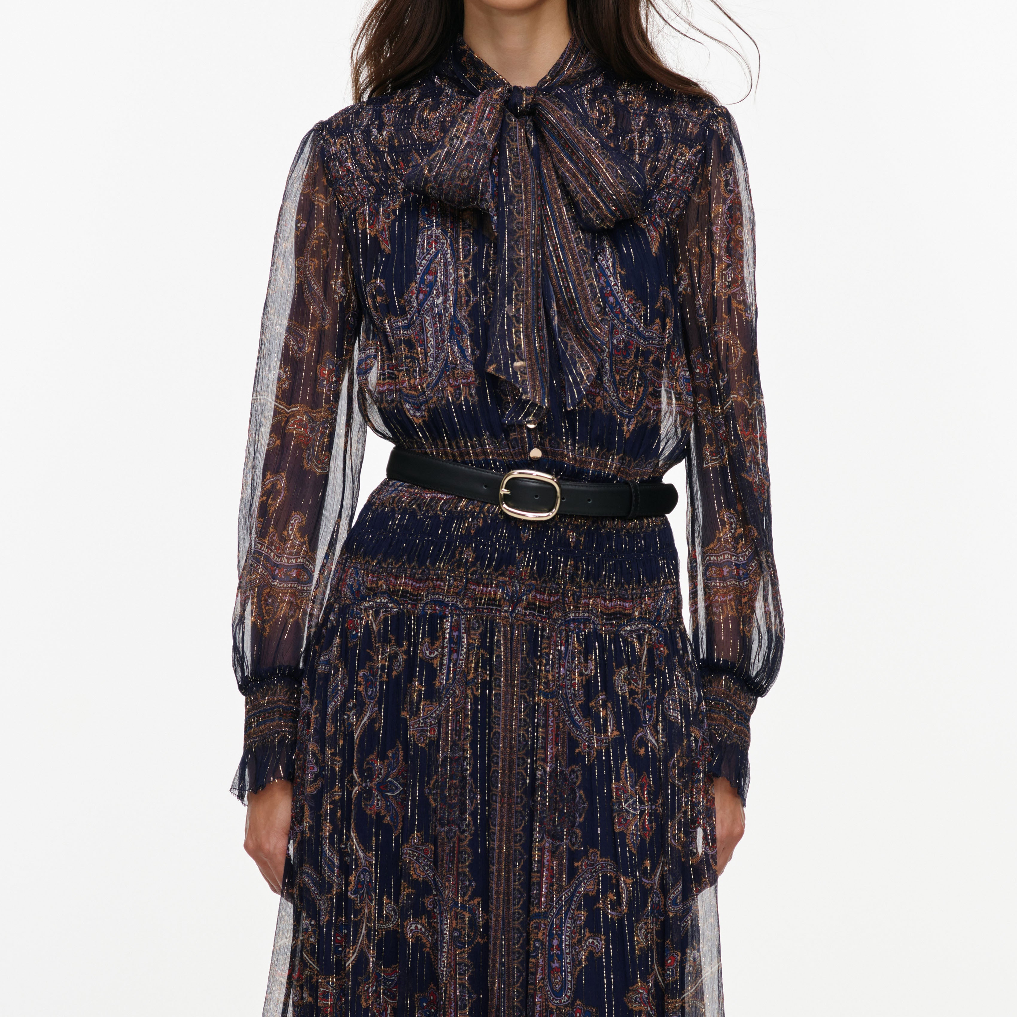 Self Portrait Navy Printed Georgette Maxi Kleid UK 8