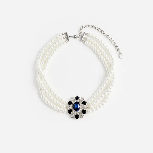 Self Portrait Blue Crystal Pearl Choker Perlenkette Blau