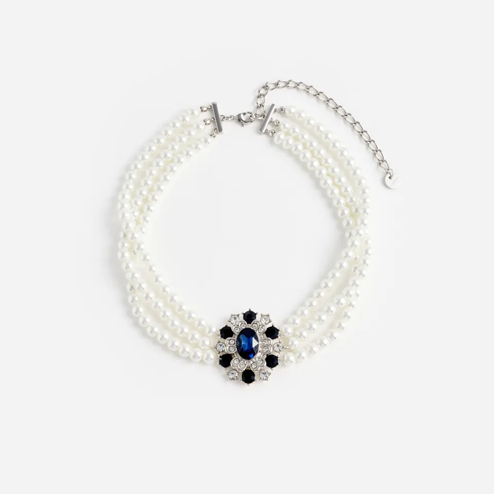 Self Portrait Blue Crystal Pearl Choker Perlenkette Blau