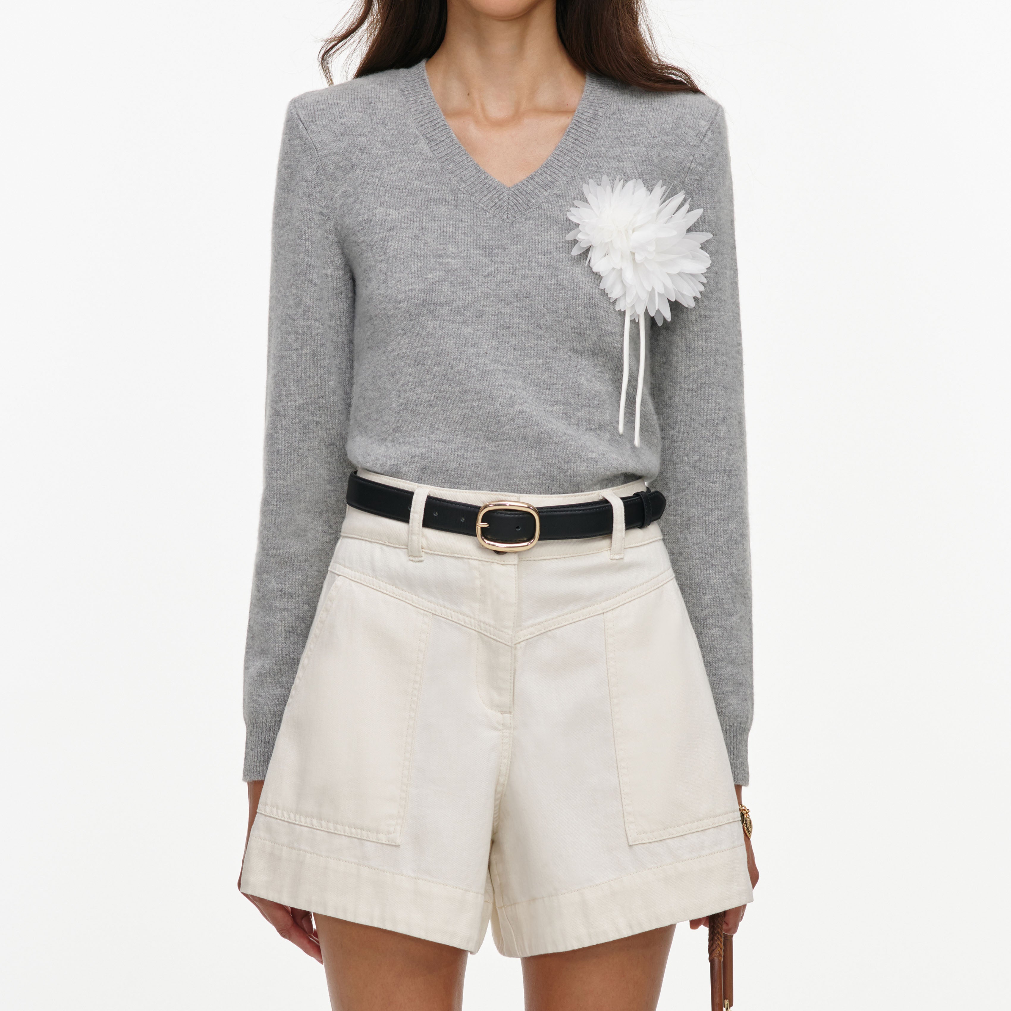 Self Portrait Cream Denim Shorts Creme Denim