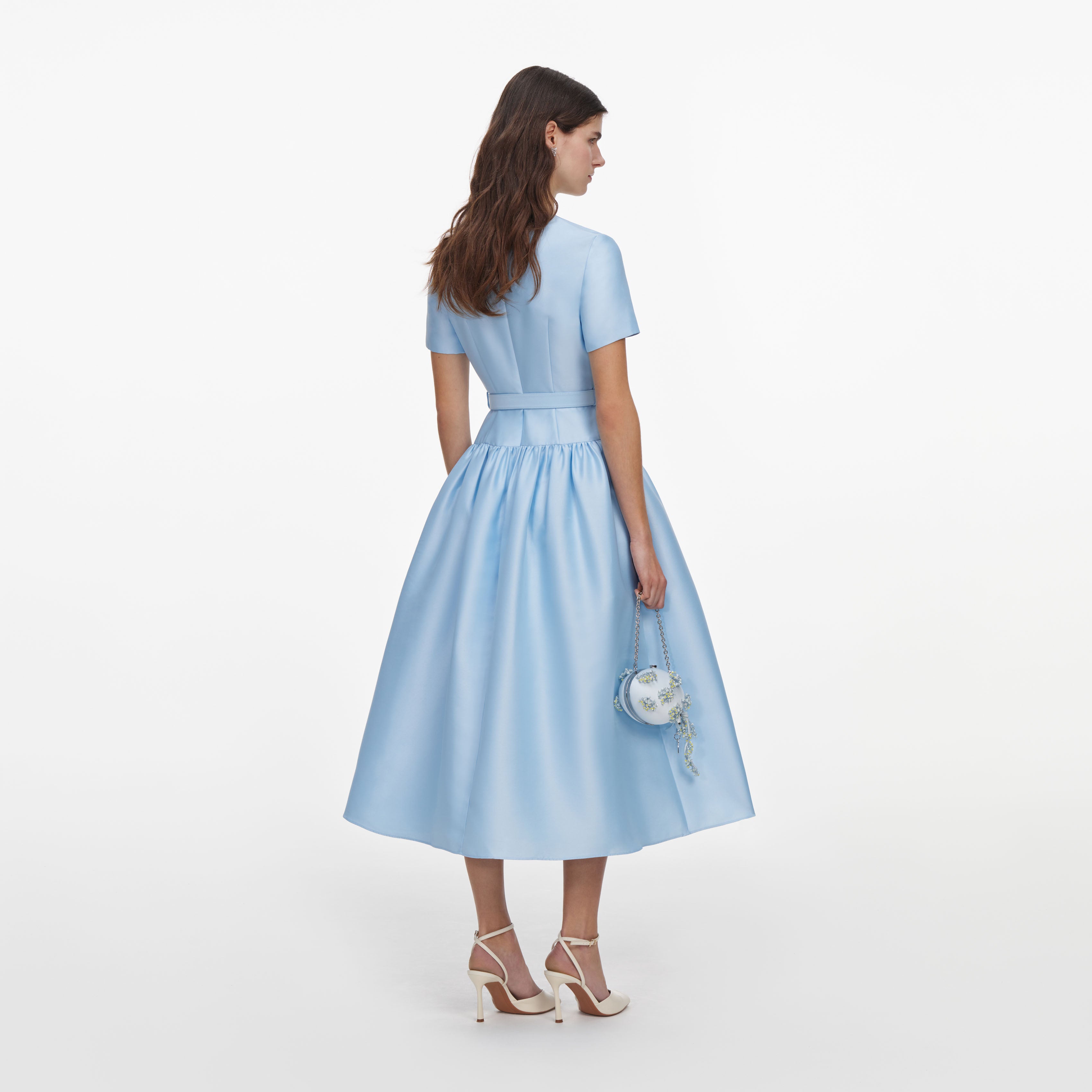 Self Portrait Blue Button Taffeta Midikleid Blau Taft