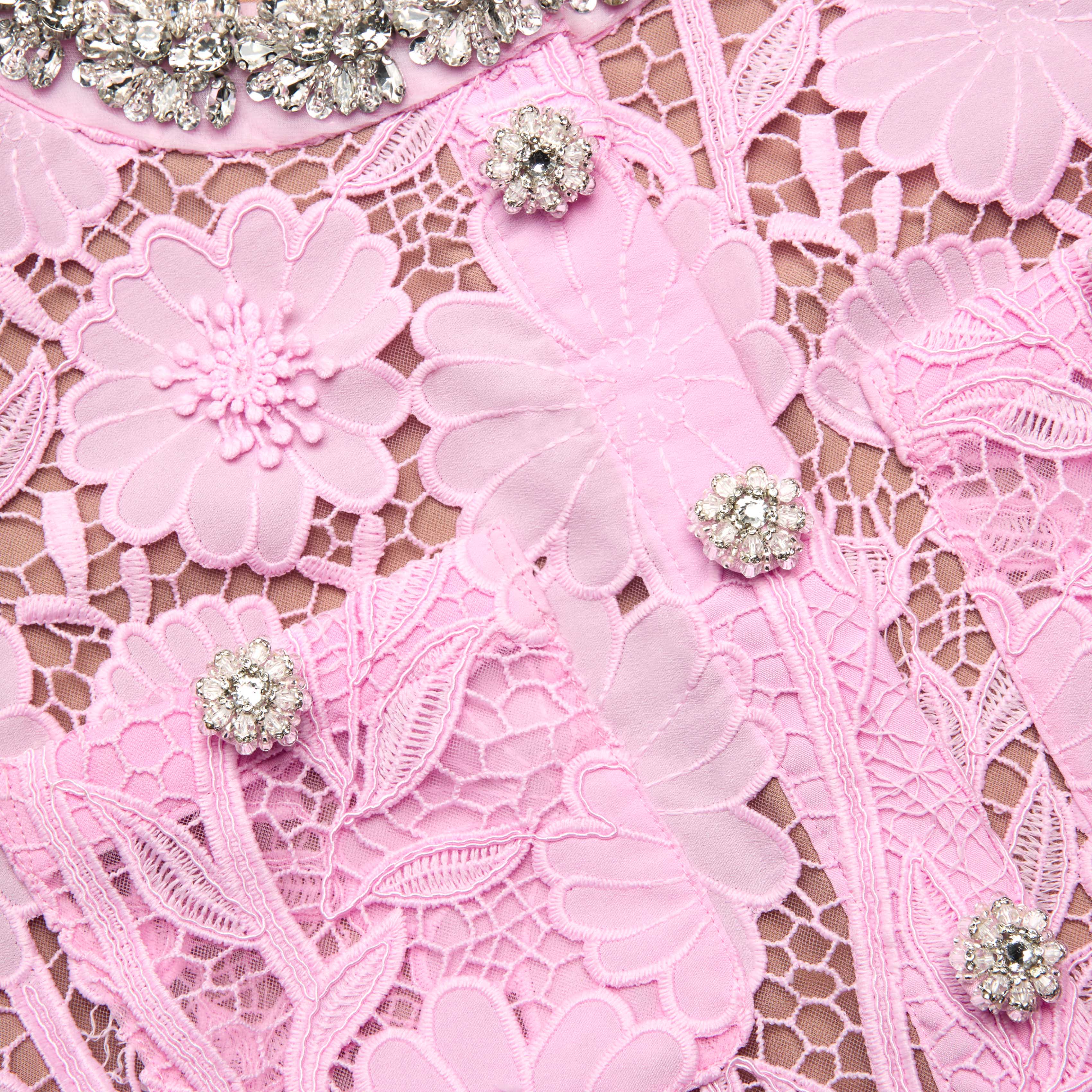 Self Portrait Pink Lace Crystal Midi Kleid Rosa Spitze Kristall