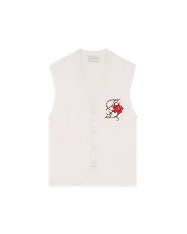 Drôle De Monsieur Cardigan Brodé Havana Strickweste Off White
