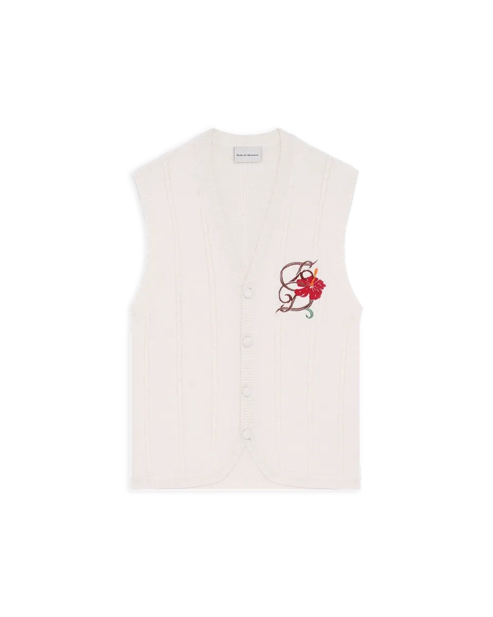 Drôle De Monsieur Cardigan Brodé Havana Strickweste Off White