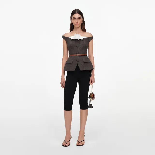 Self Portrait Brown Off Shoulder Top Braun Wolle