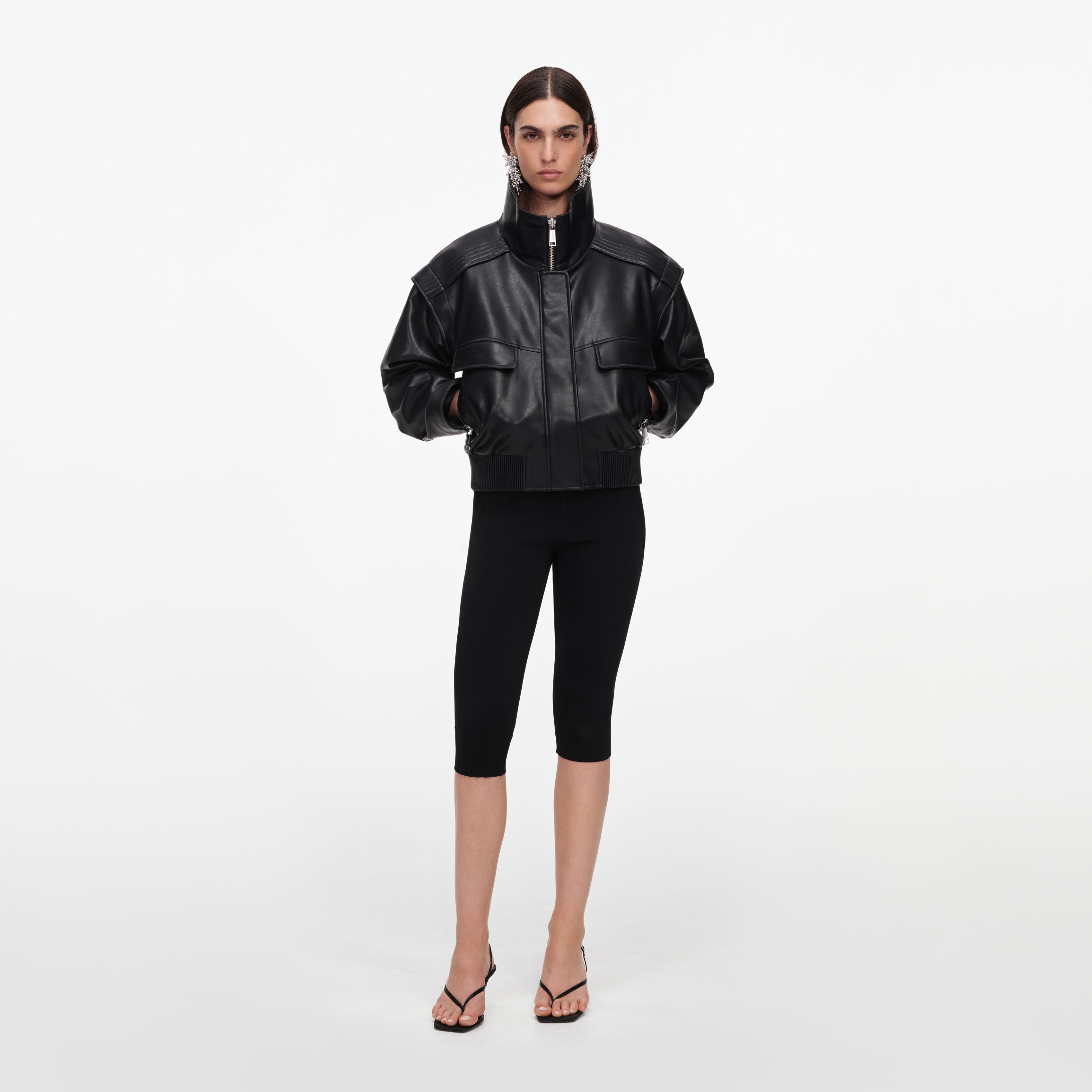 Self Portrait Outerwear Black Faux Leather Bomber Jacke UK 8