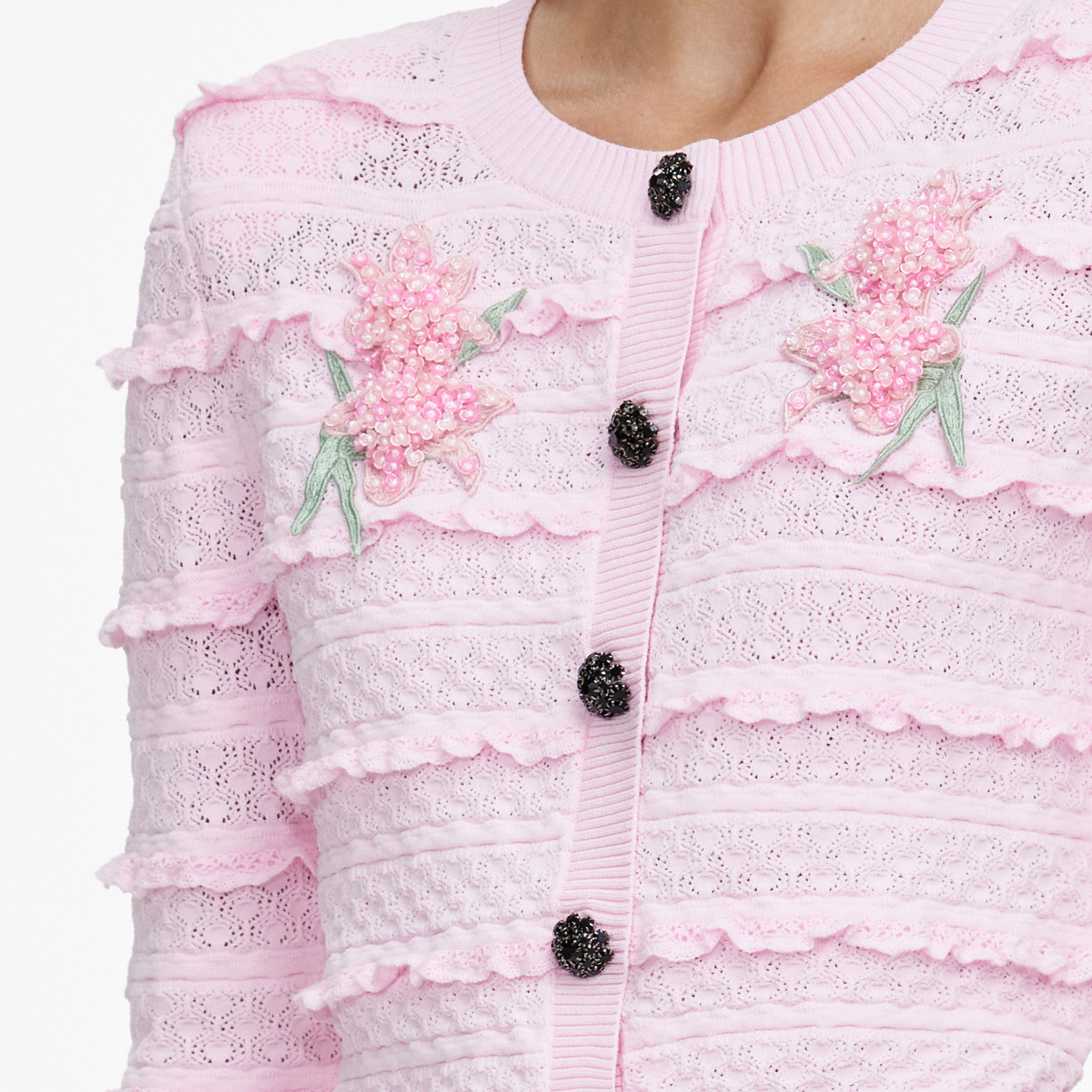 Self Portrait Knitwear Flower Pointelle Strickjacke Rosa