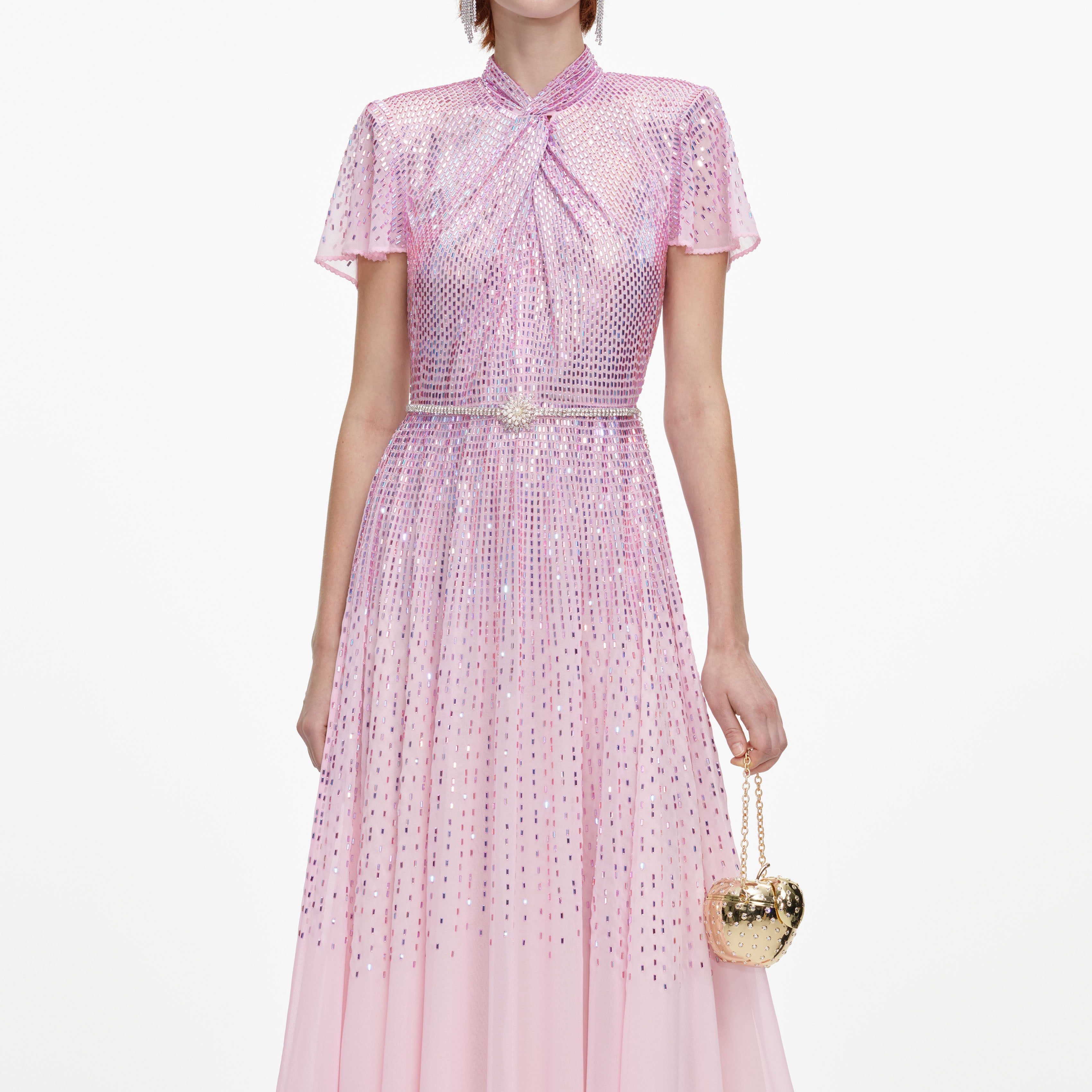 Self Portrait Pink Ombre Rhinestone Midi Kleid UK 8 Rosa