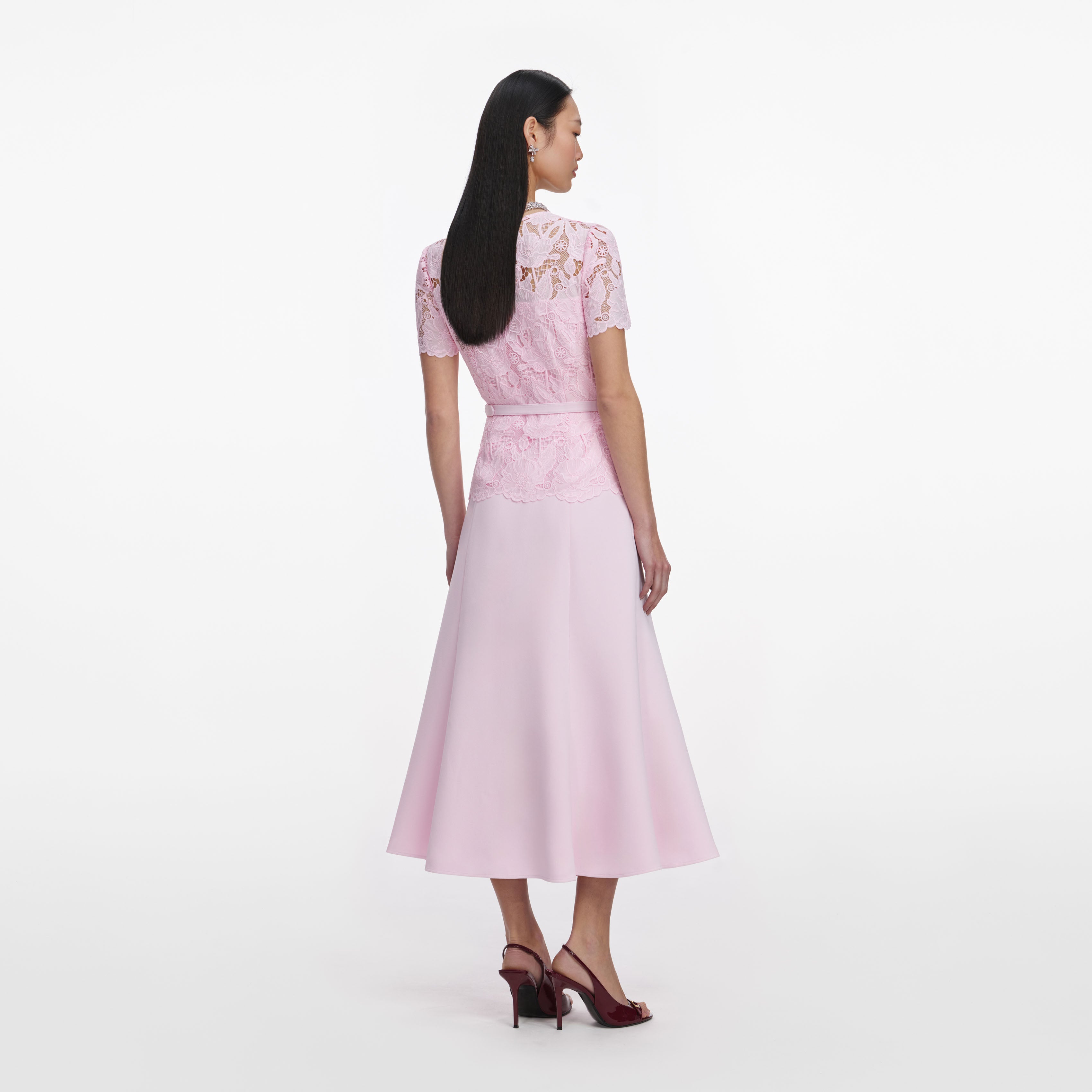 Self Portrait Pink Lace Crepe Midi Dress Midikleid UK6
