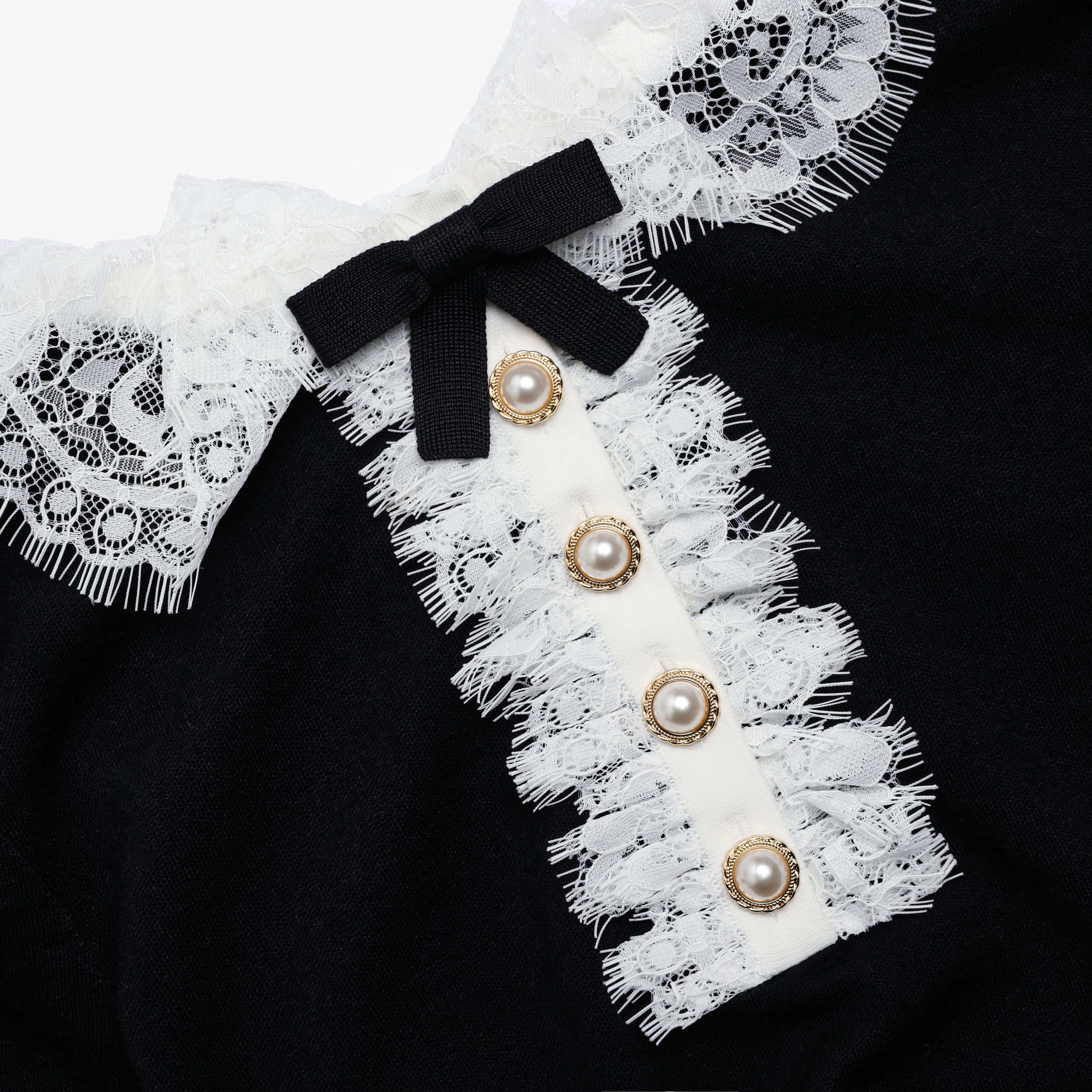 Self Portrait Black Knit Lace Collar Top Schwarz Spitze