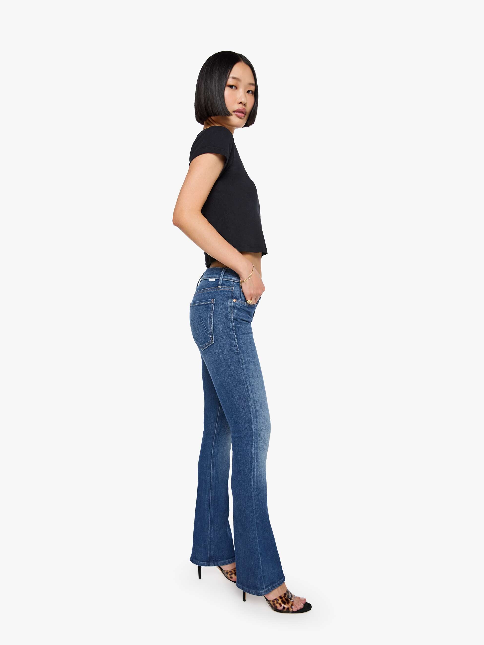 Mother Lil Runaway Petite Jeans Deluxe Edition Flare Mid-Rise