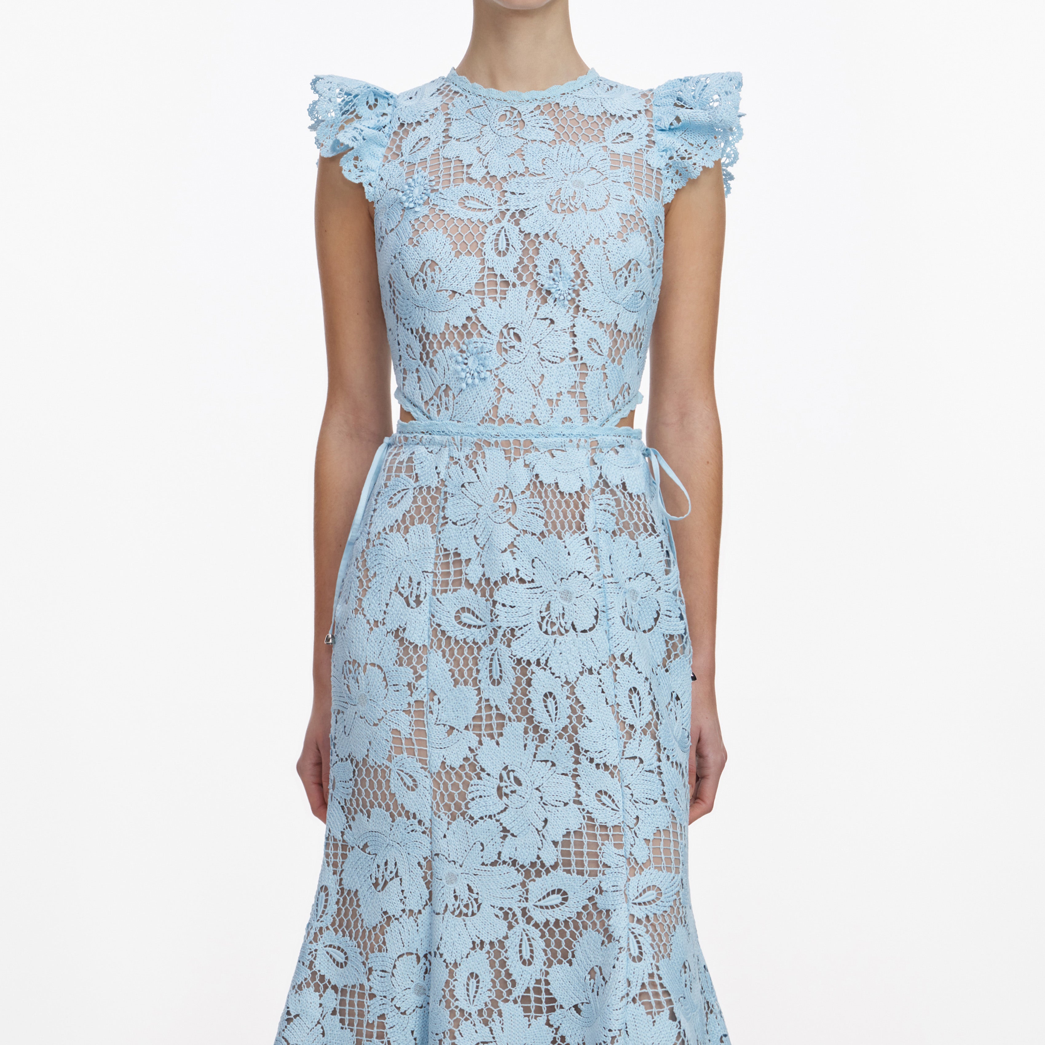Self Portrait Blue Crochet Lace Midi Kleid Hellblau