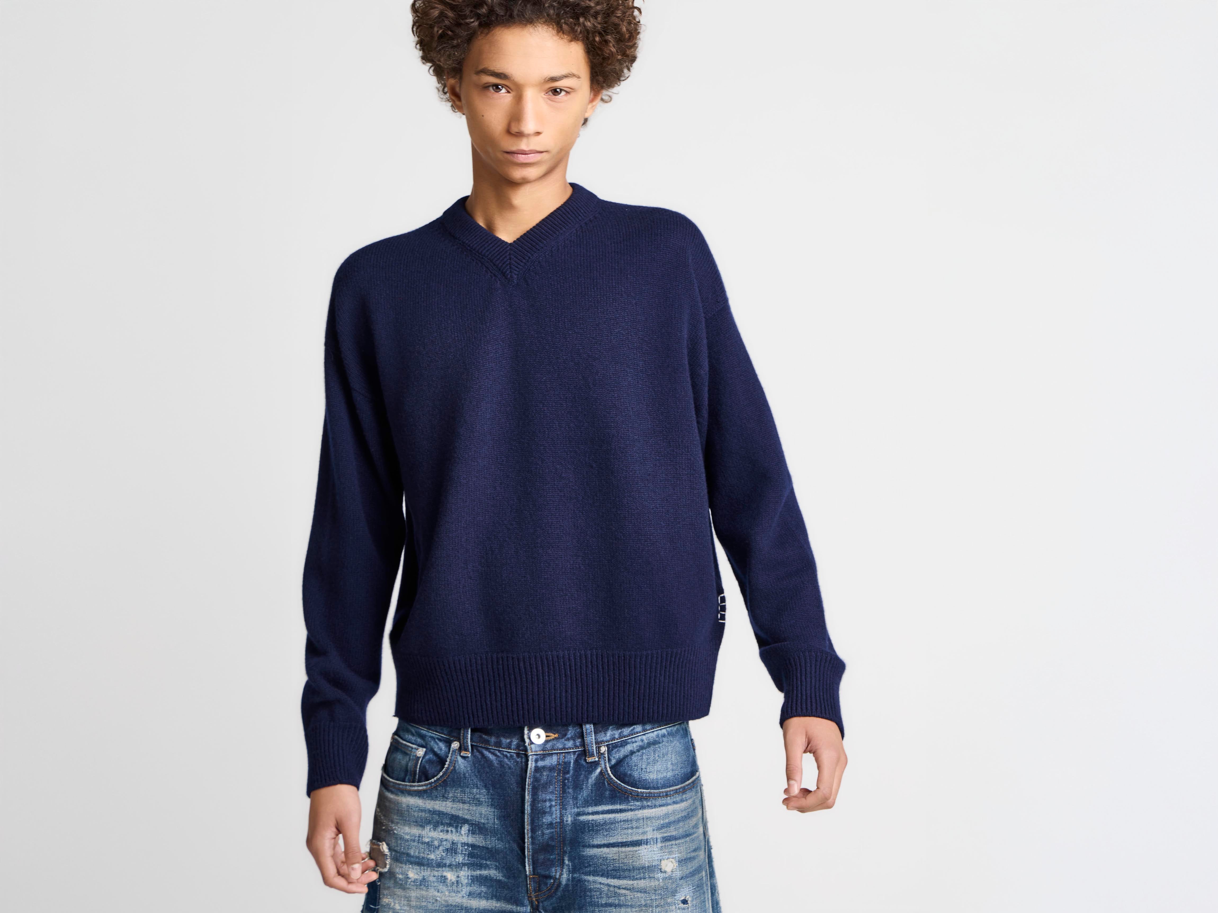 J.W.Anderson V-Neck Cashmere Pullover Navy Herren