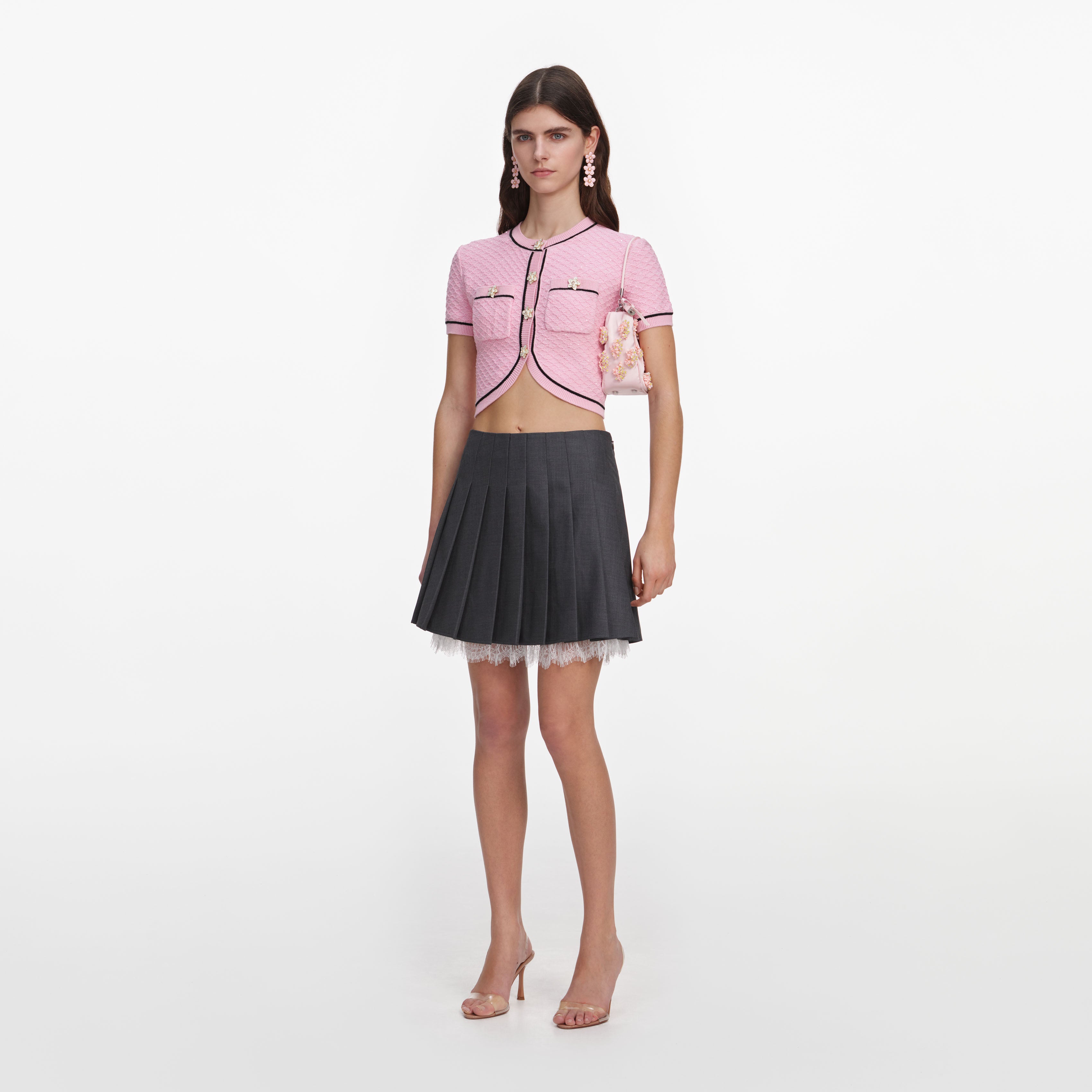 Self Portrait Knitwear Pink Flower Stricktop rosa cropped