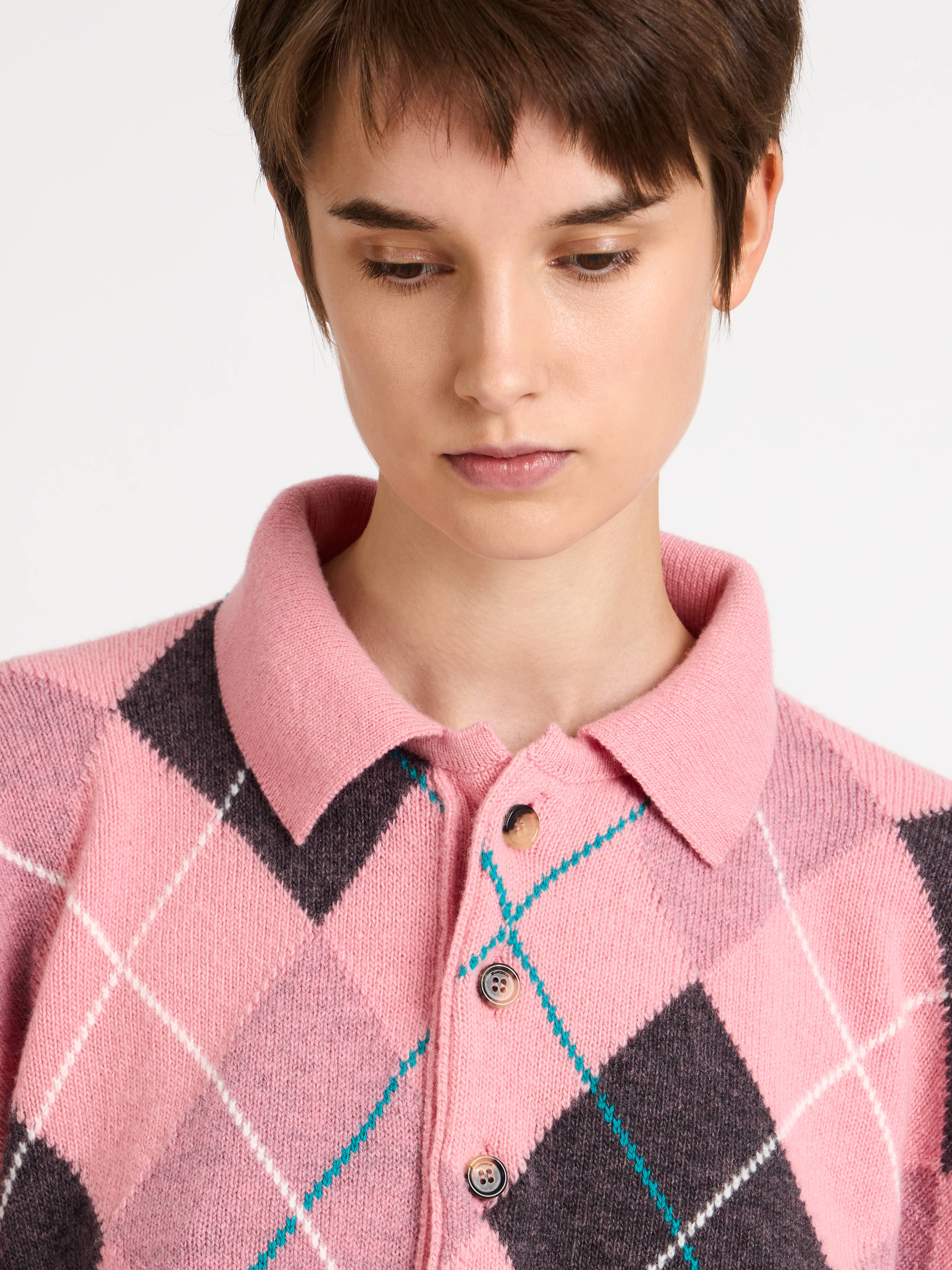J.W.Anderson x Pringle Argyle Polo Top Bubblegum Wolle
