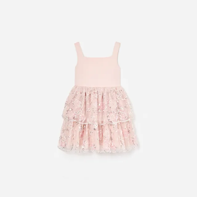 Self Portrait Pink Sequin Tiered Kleid Rosa Pailletten