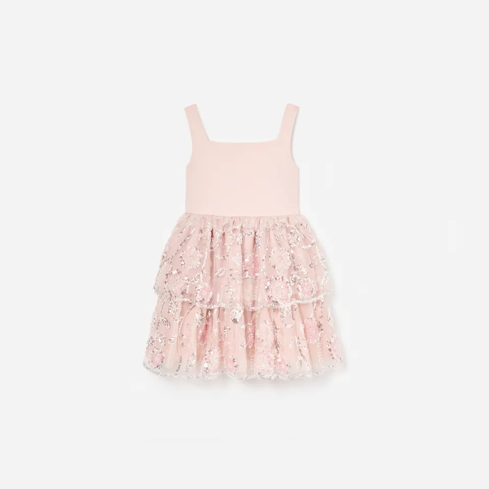 Self Portrait Pink Sequin Tiered Kleid Rosa Pailletten