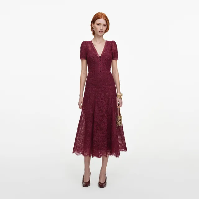 Self Portrait Dresses Burgundy Lace Midi Dress Bordeaux Spitze