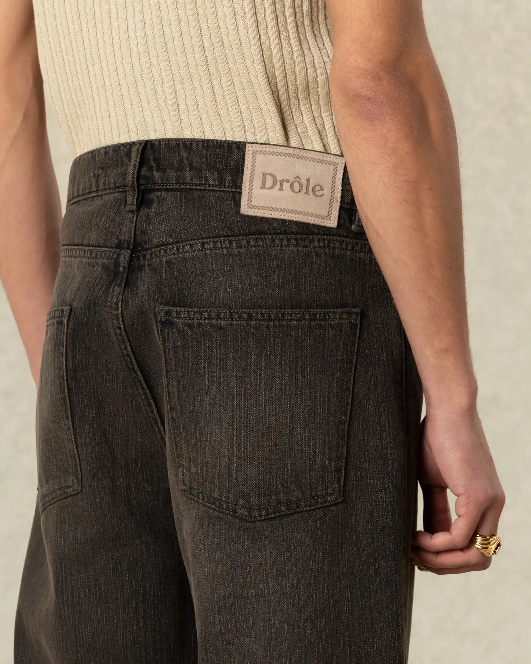 Drôle De Monsieur Washed Straight Denim Pants Jeans Khaki