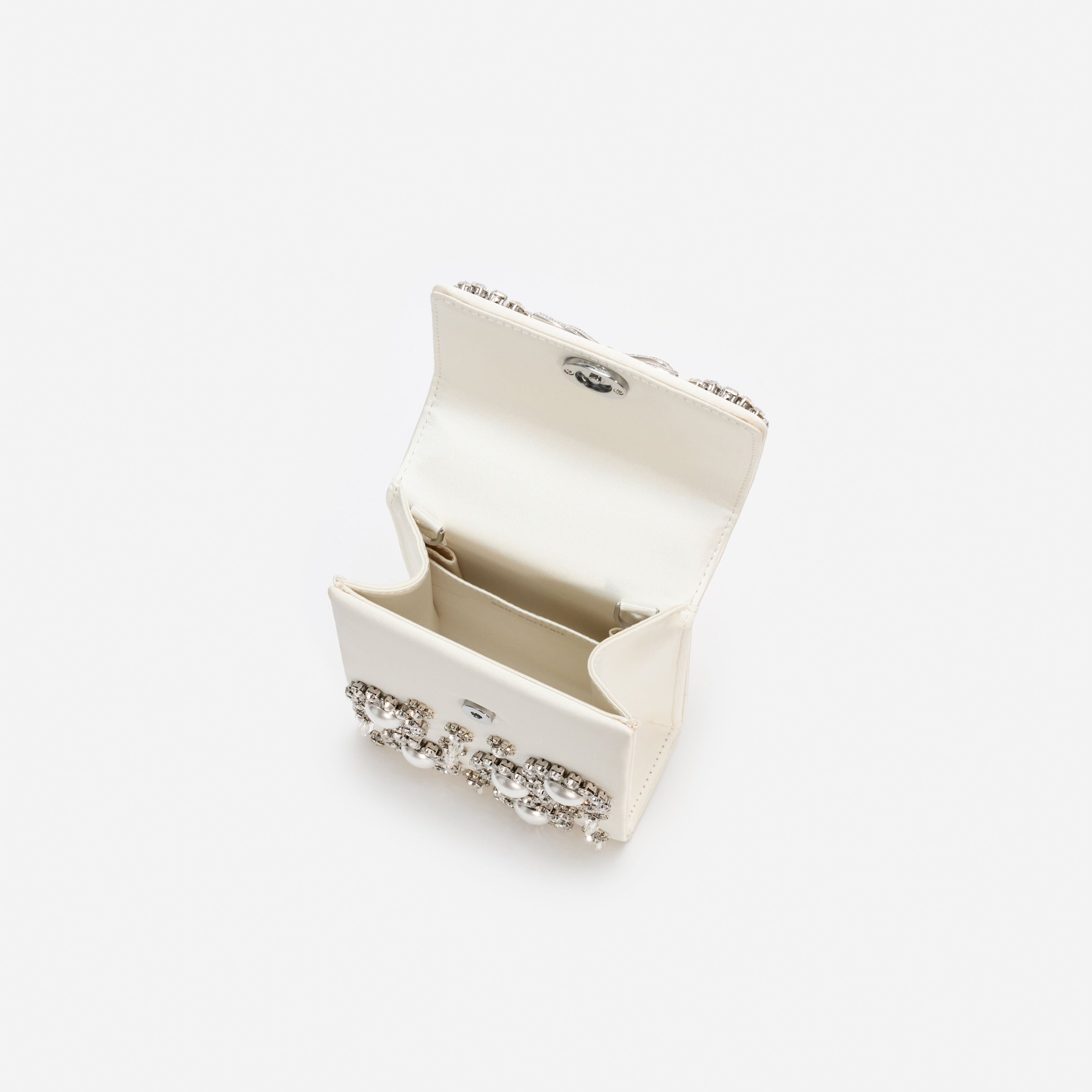 Self Portrait Crystal Mini Bow Bag Satin Creme One Size