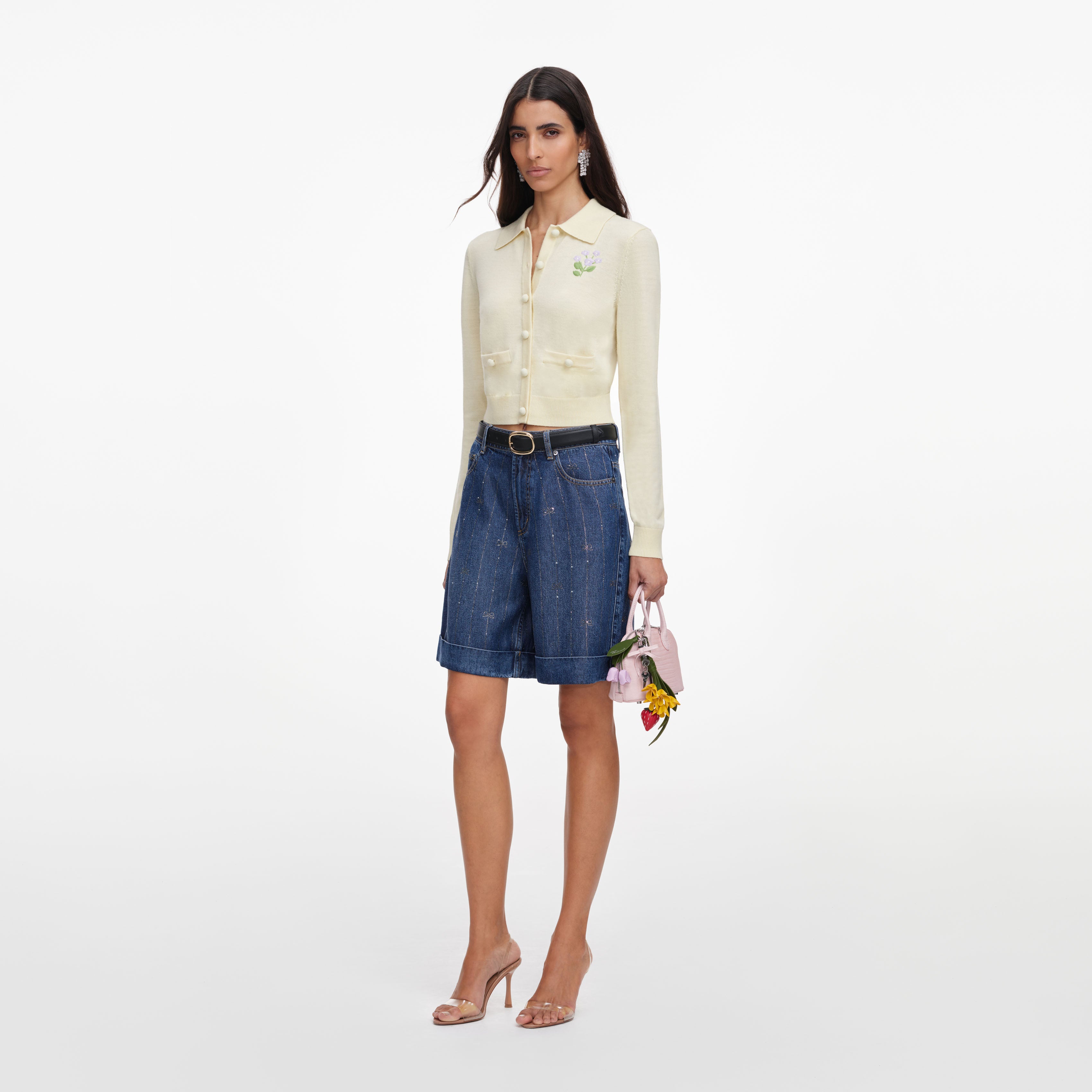 Self Portrait Flower Strickjacke Gelb Stickerei