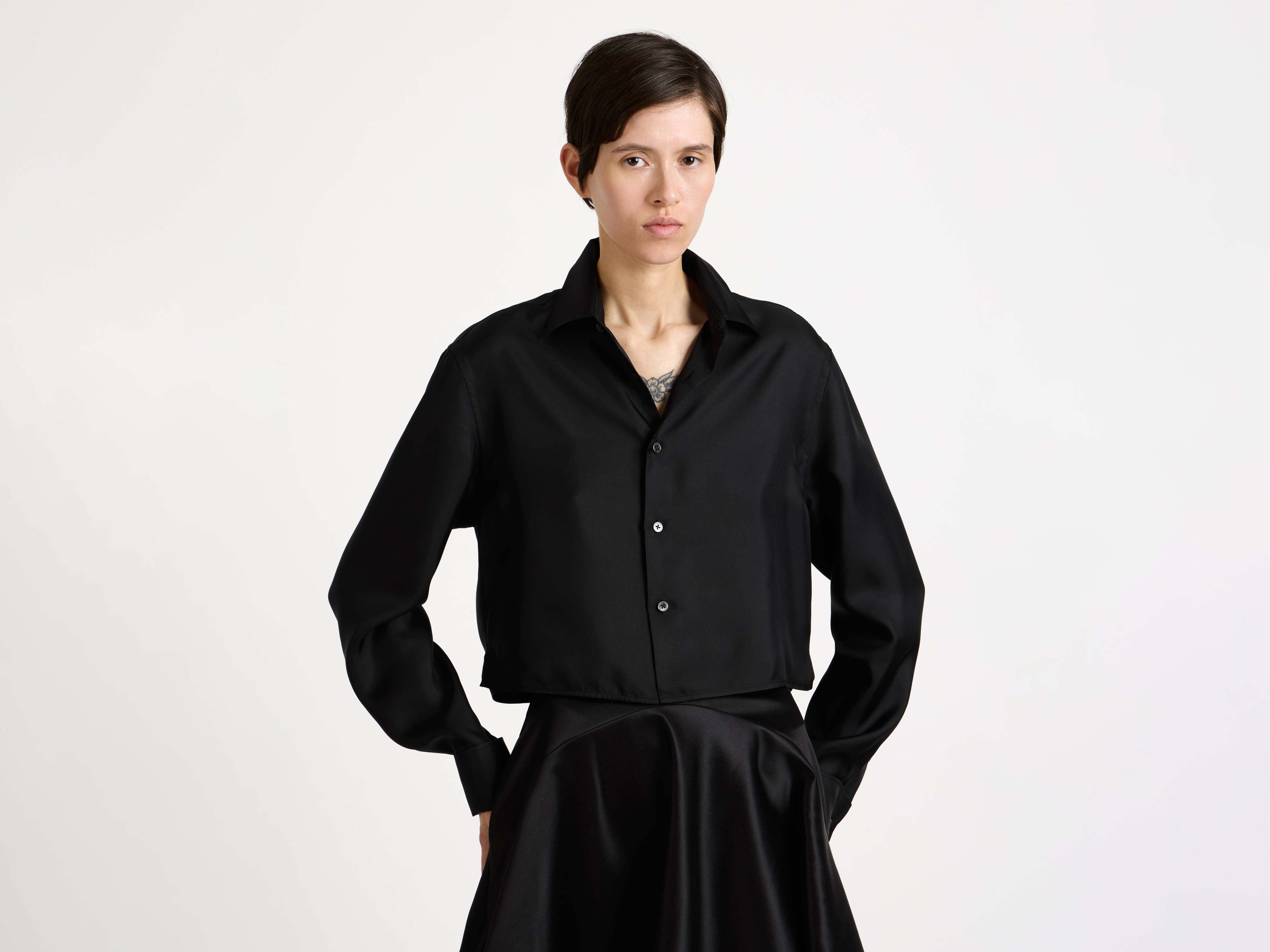 J.W.Anderson Cropped Seidenhemd Schwarz Damen Twill