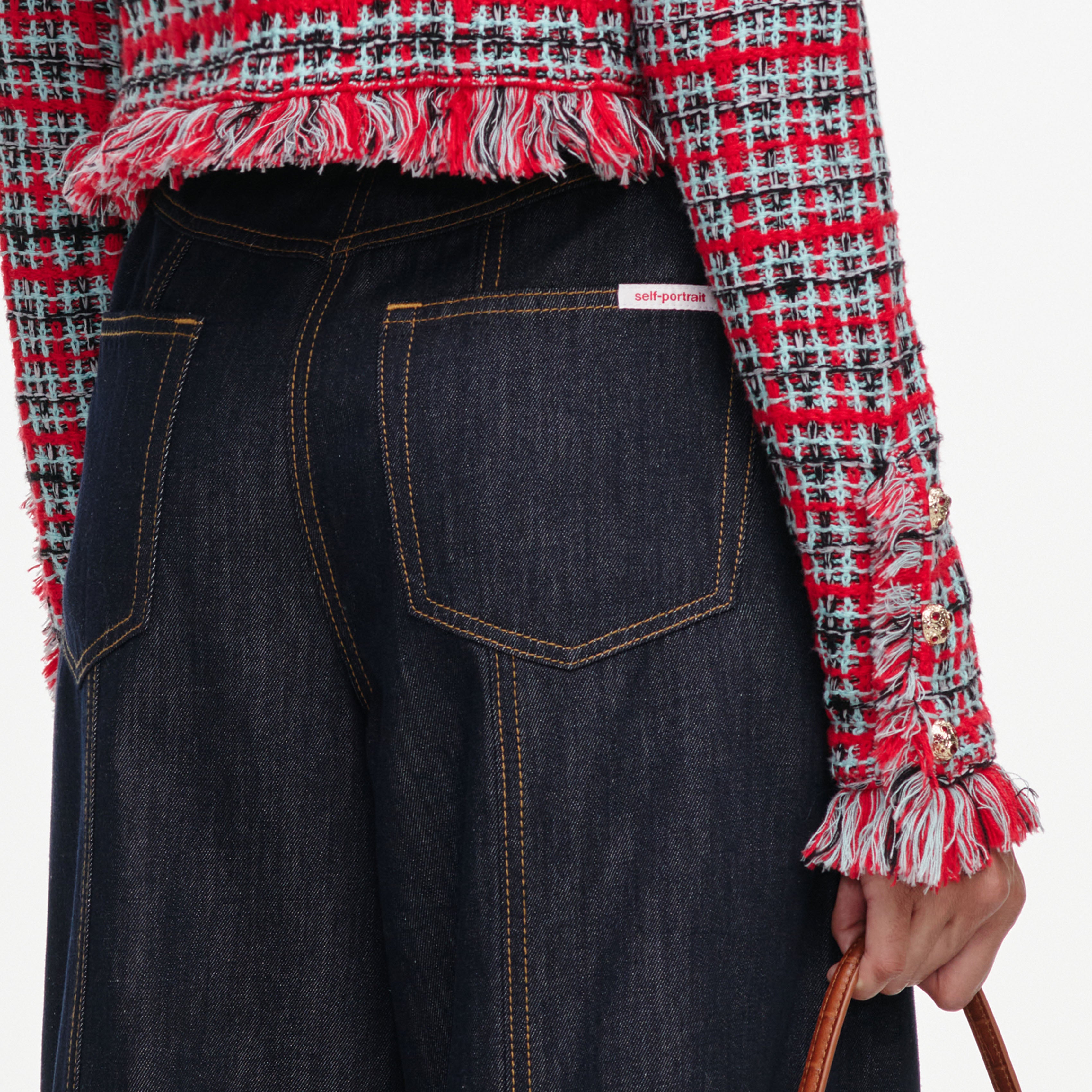 Self Portrait Indigo Denim Straight Leg Jeans Blau