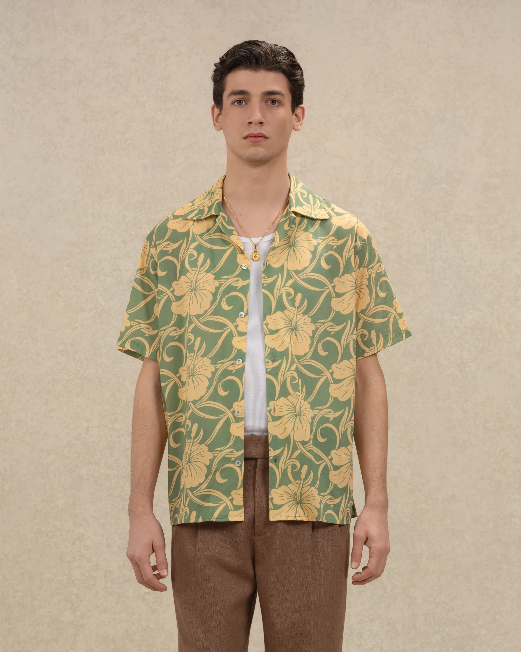 Drôle De Monsieur Chemise Hibiscus Hemd Grün Baumwolle