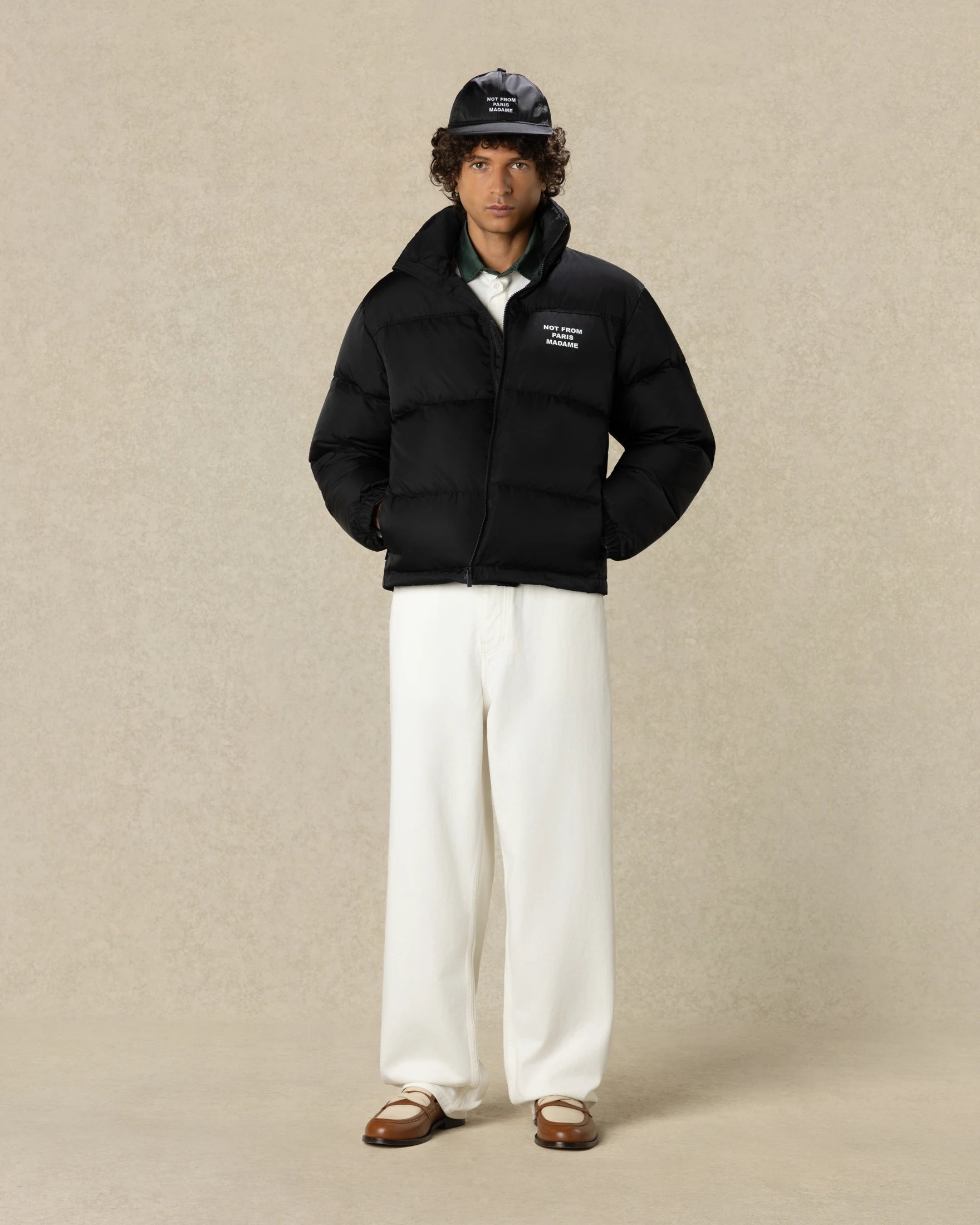 Drôle De Monsieur Slogan Puffer Jacke Schwarz Stepp