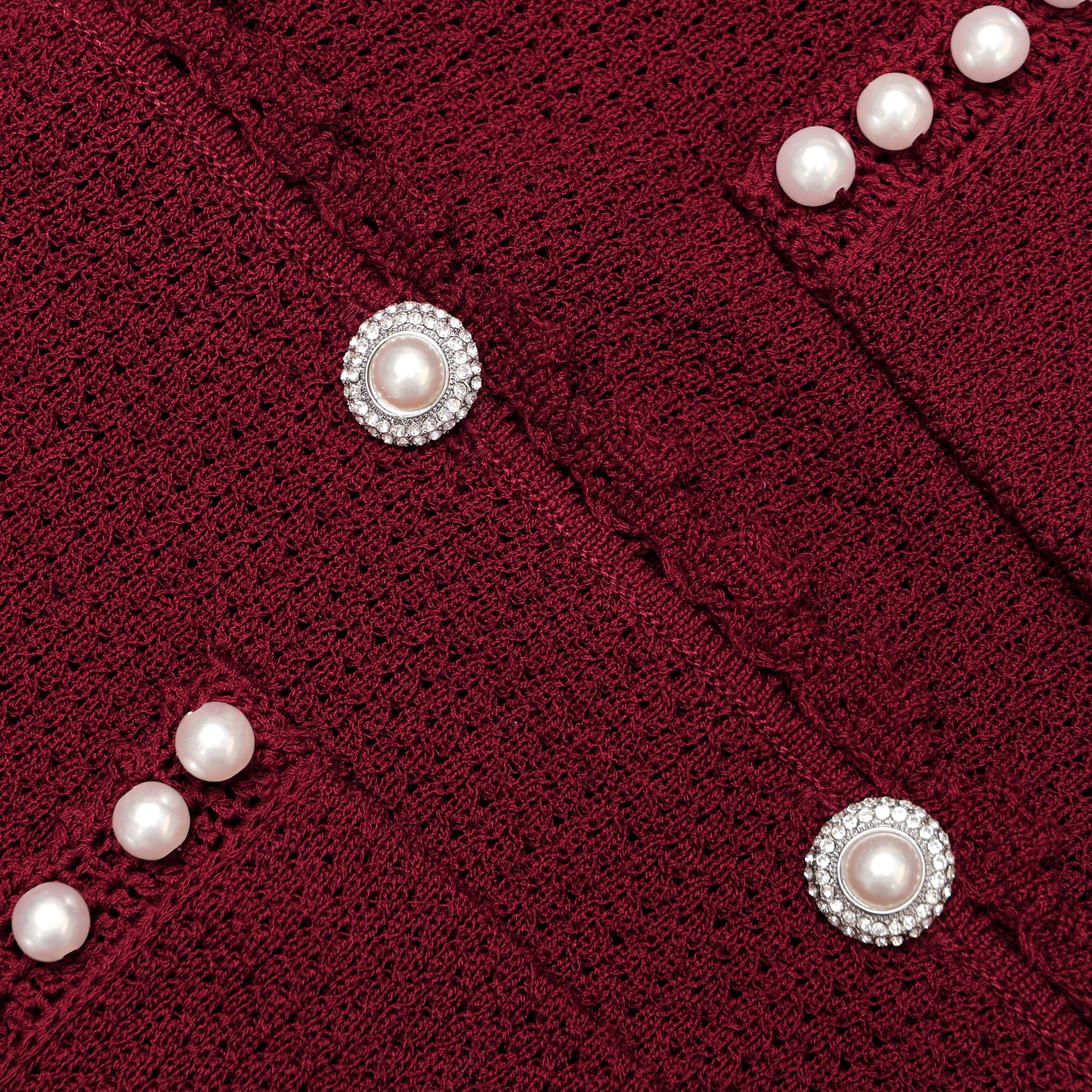 Self Portrait Burgundy Pearl Knit Midi Kleid Bordeaux
