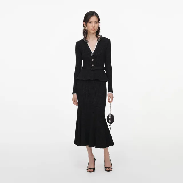 Self Portrait Dresses Black Lurex Rib Midikleid Schwarz Strick