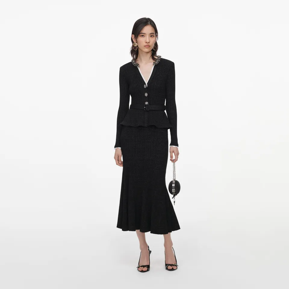 Self Portrait Dresses Black Lurex Rib Midikleid Schwarz Strick