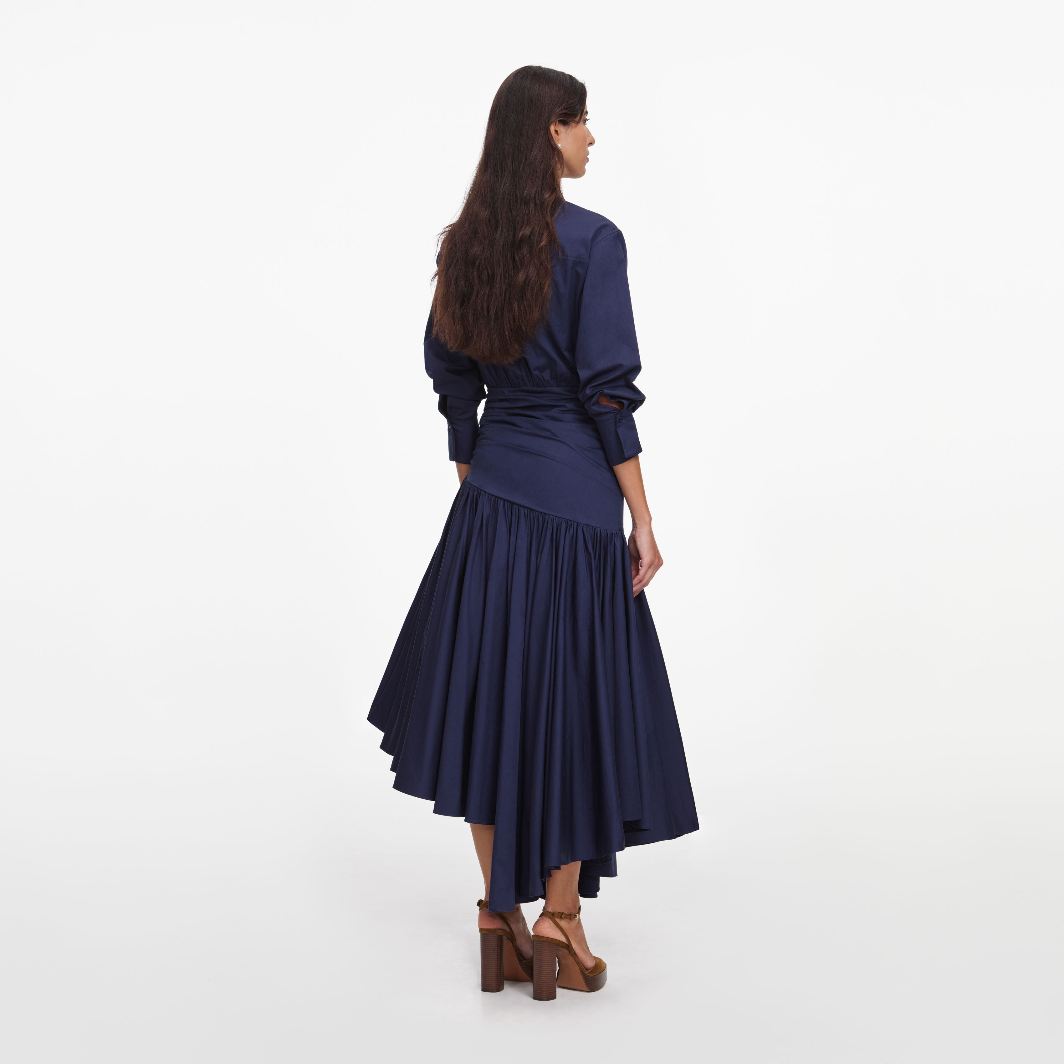 Self Portrait Navy Cotton Asymmetric Midi Kleid UK 8