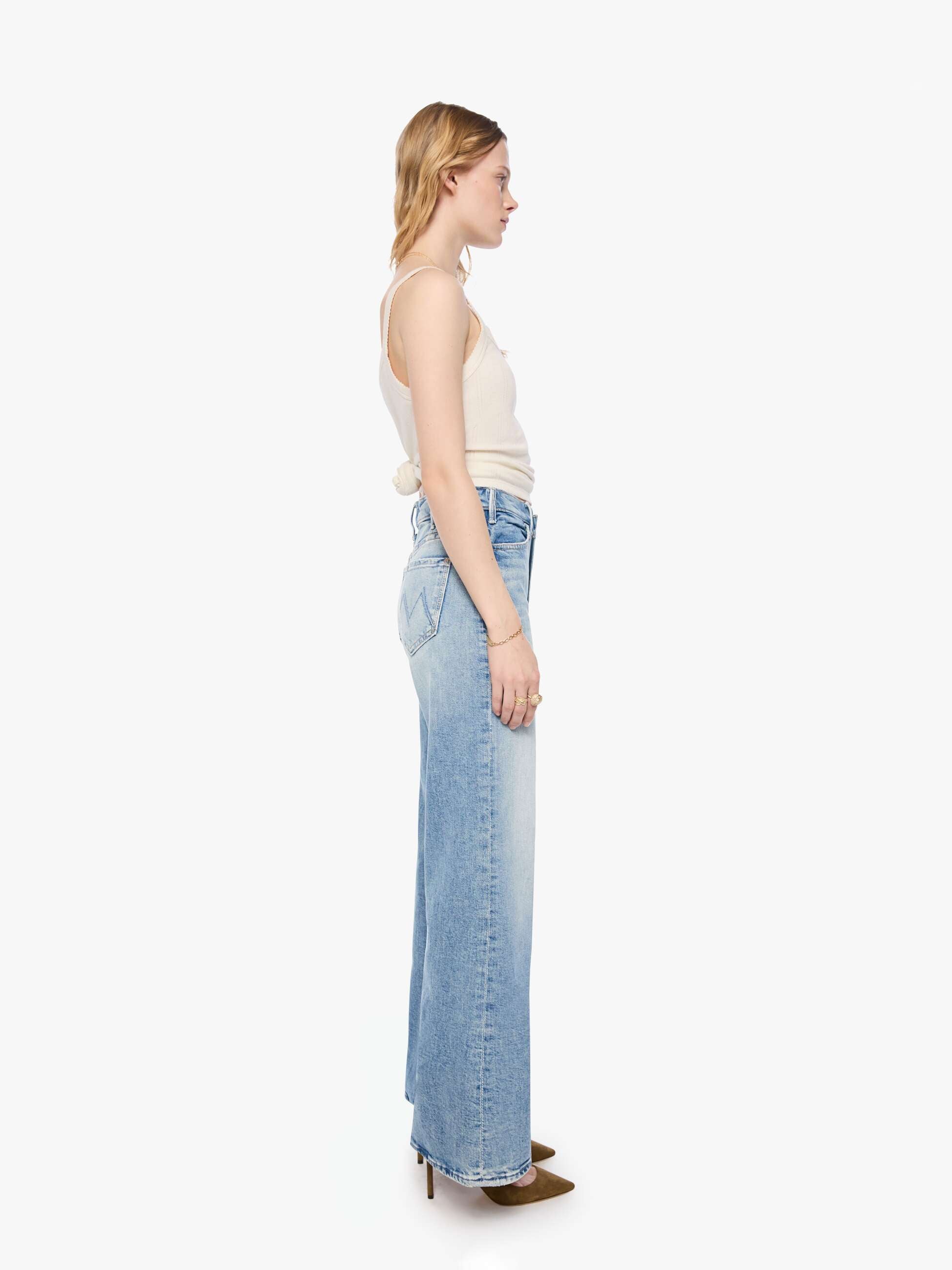 Mother Lil Hustler I Confess Petite Wide Leg Jeans Hellblau