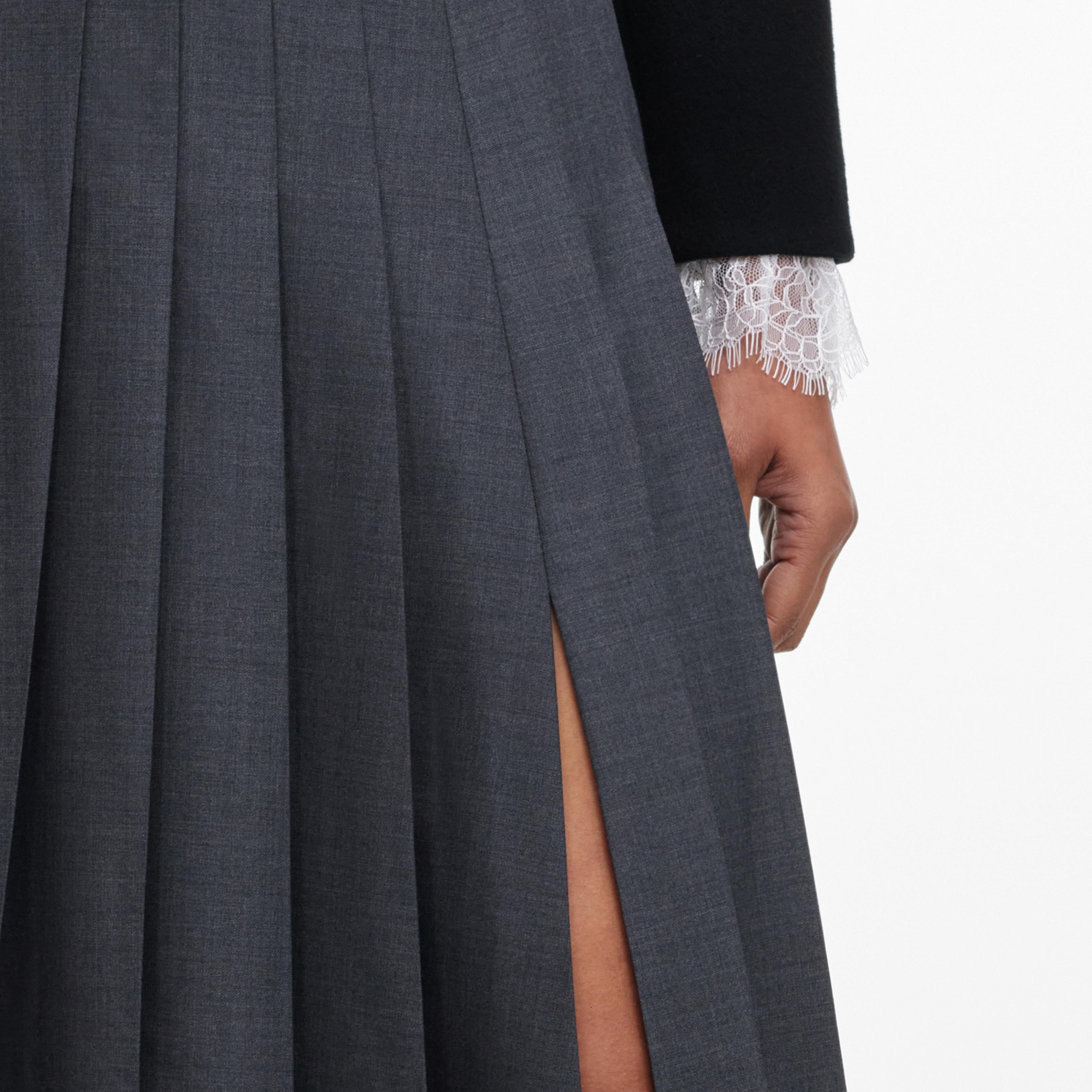Self Portrait Grey Pleated Maxi Rock Grau Wolle