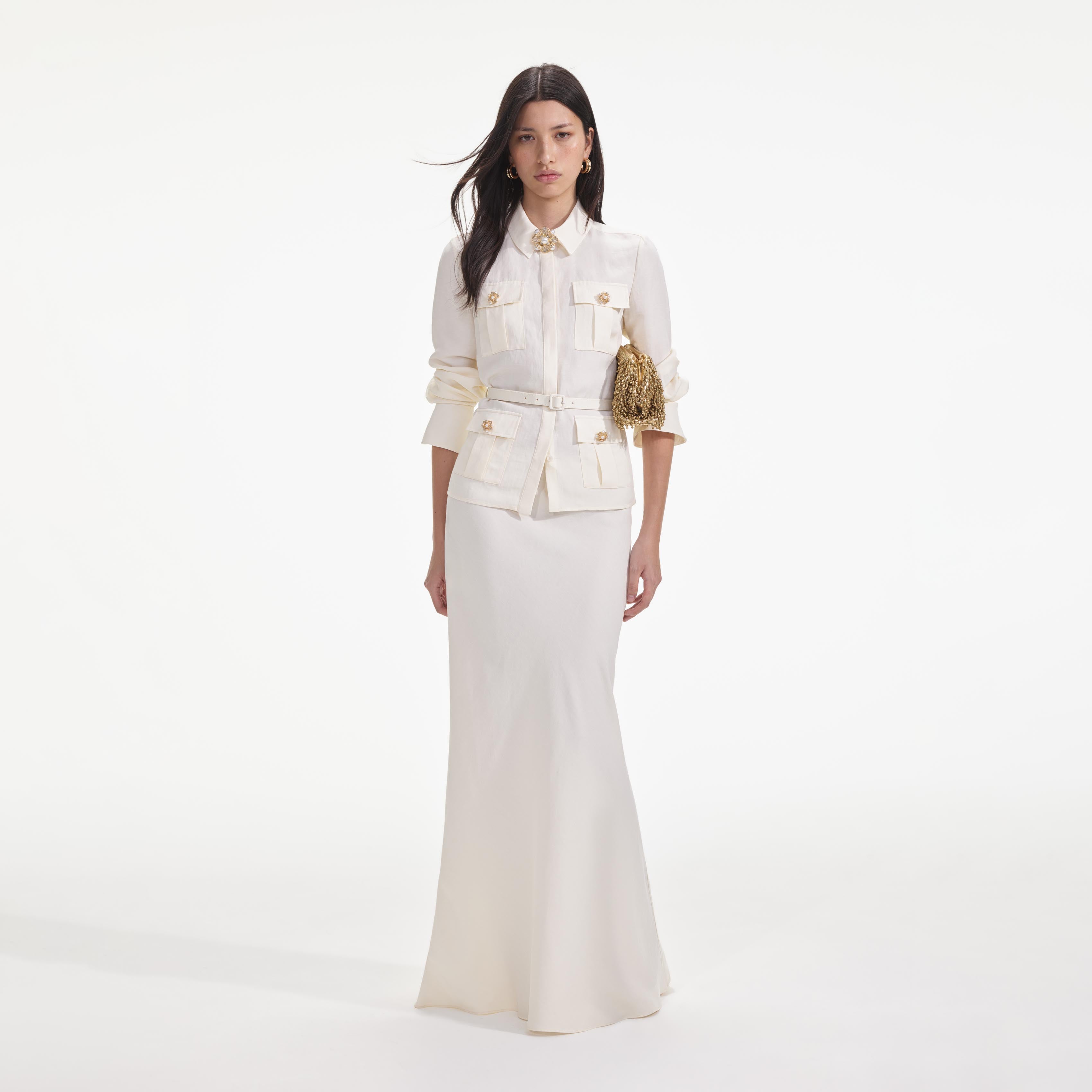 Self Portrait Dresses Cream Linen Maxikleid Creme Leinen