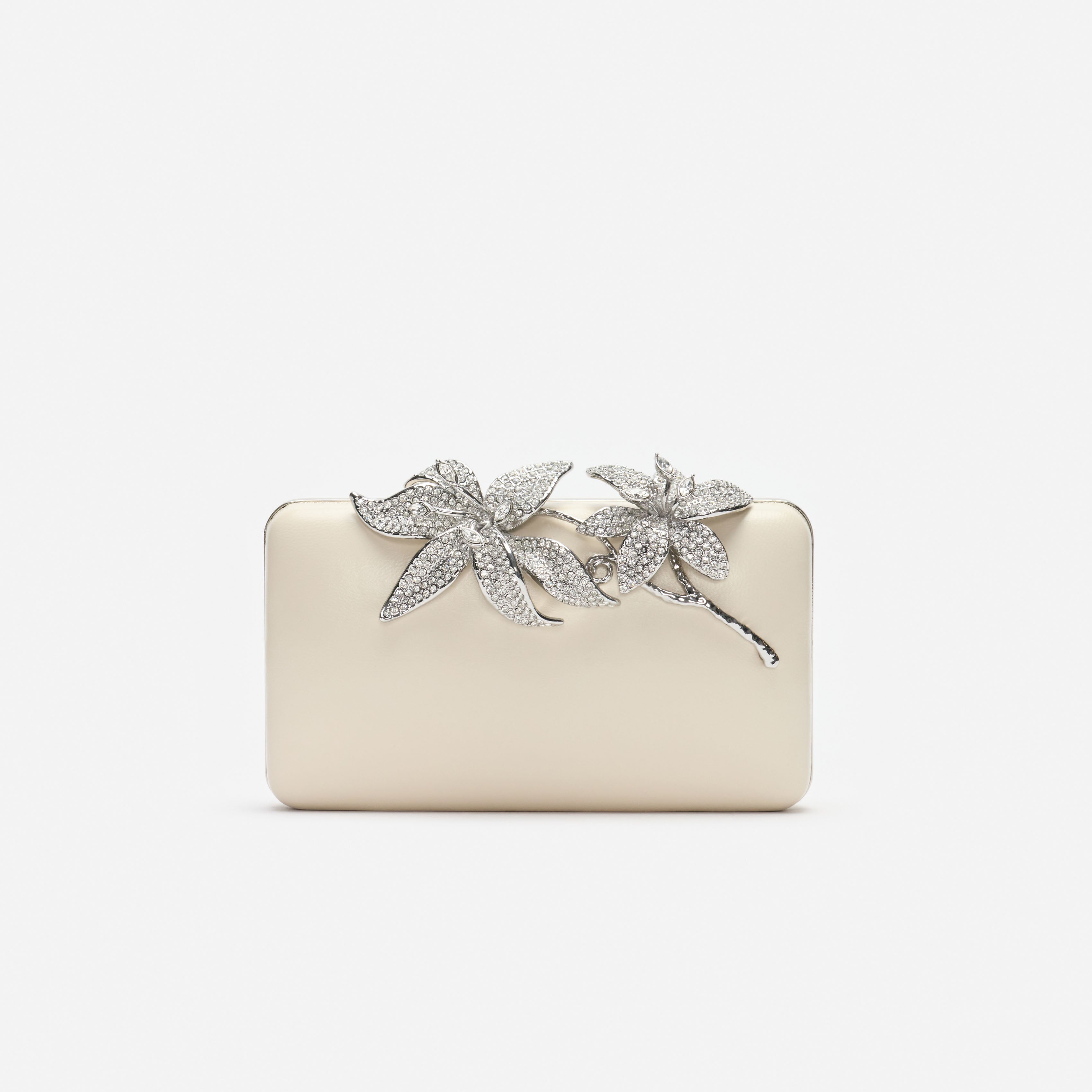 Self Portrait Creme Leder Clutch Blume One Size