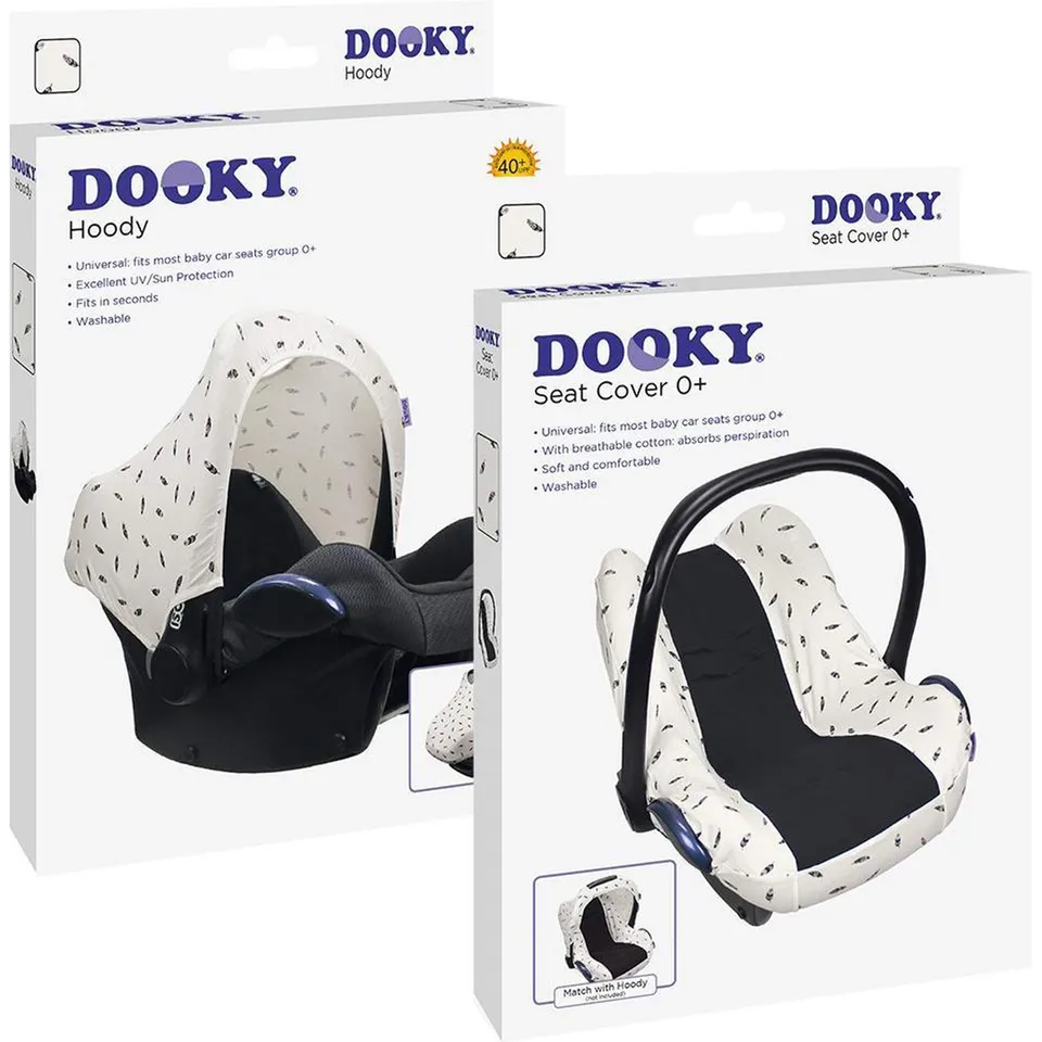 Dooky Hoody Combi Pack Sonnenschutz Babyschale Black Feather Weiß