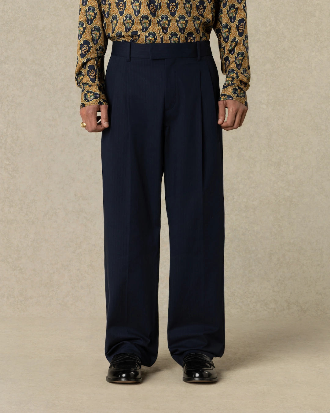 Drôle De Monsieur Golfer Cotton Pants Stoffhose Navy Falten