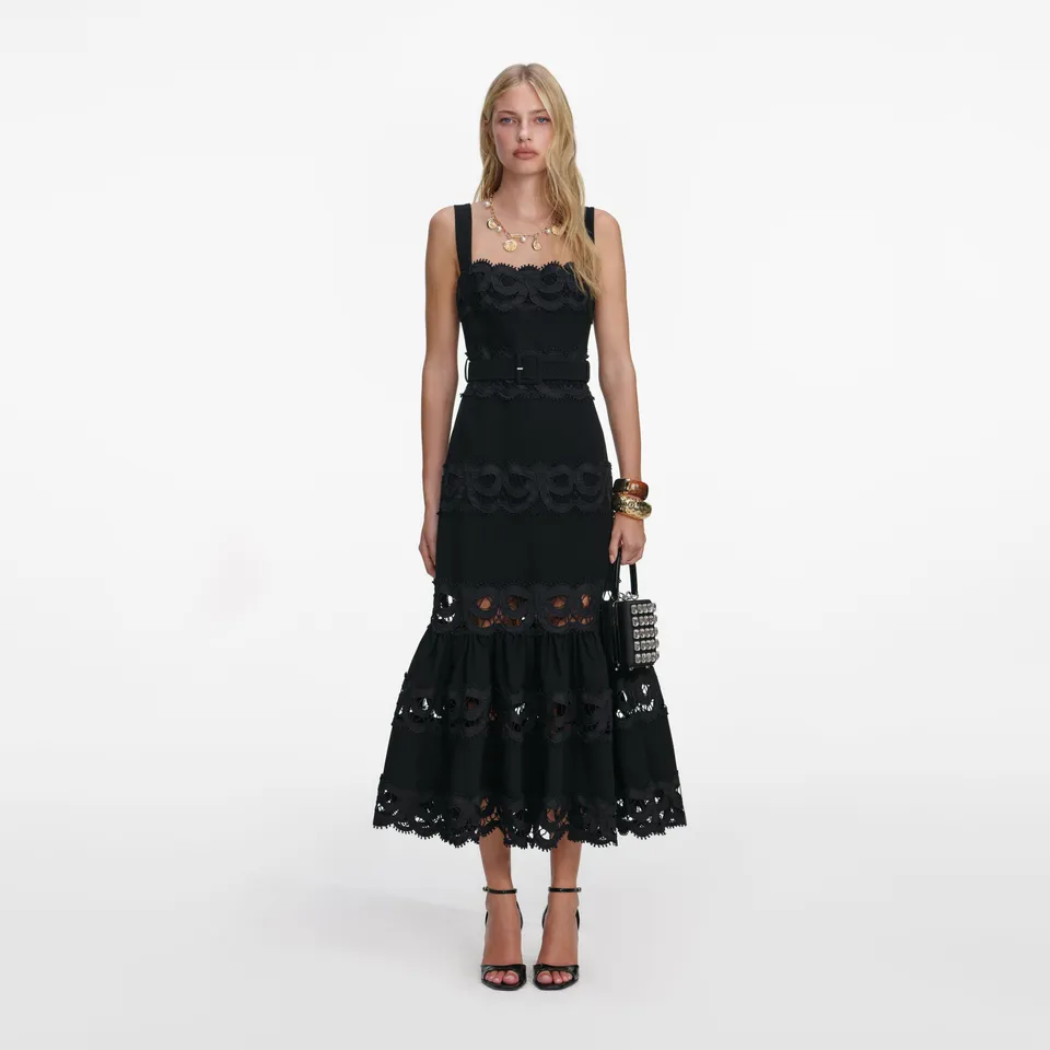Self Portrait Crepe Midikleid Schwarz Spitze UK 8
