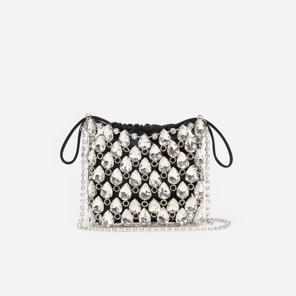Self Portrait Silver Crystal Chainmail Mini Tasche Schwarz