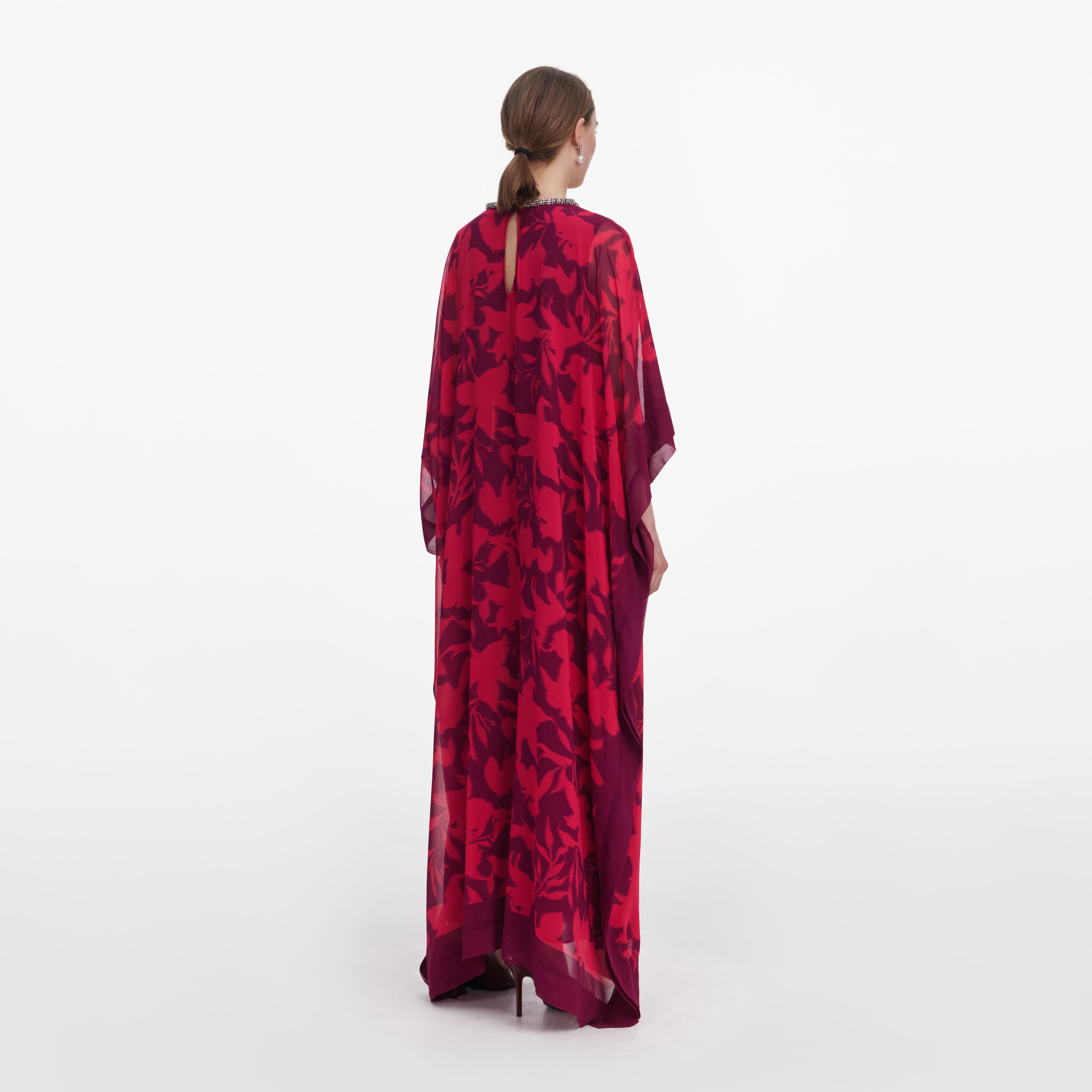 Self Portrait Swim Pink Floral Kaftan Kleid Rosa S