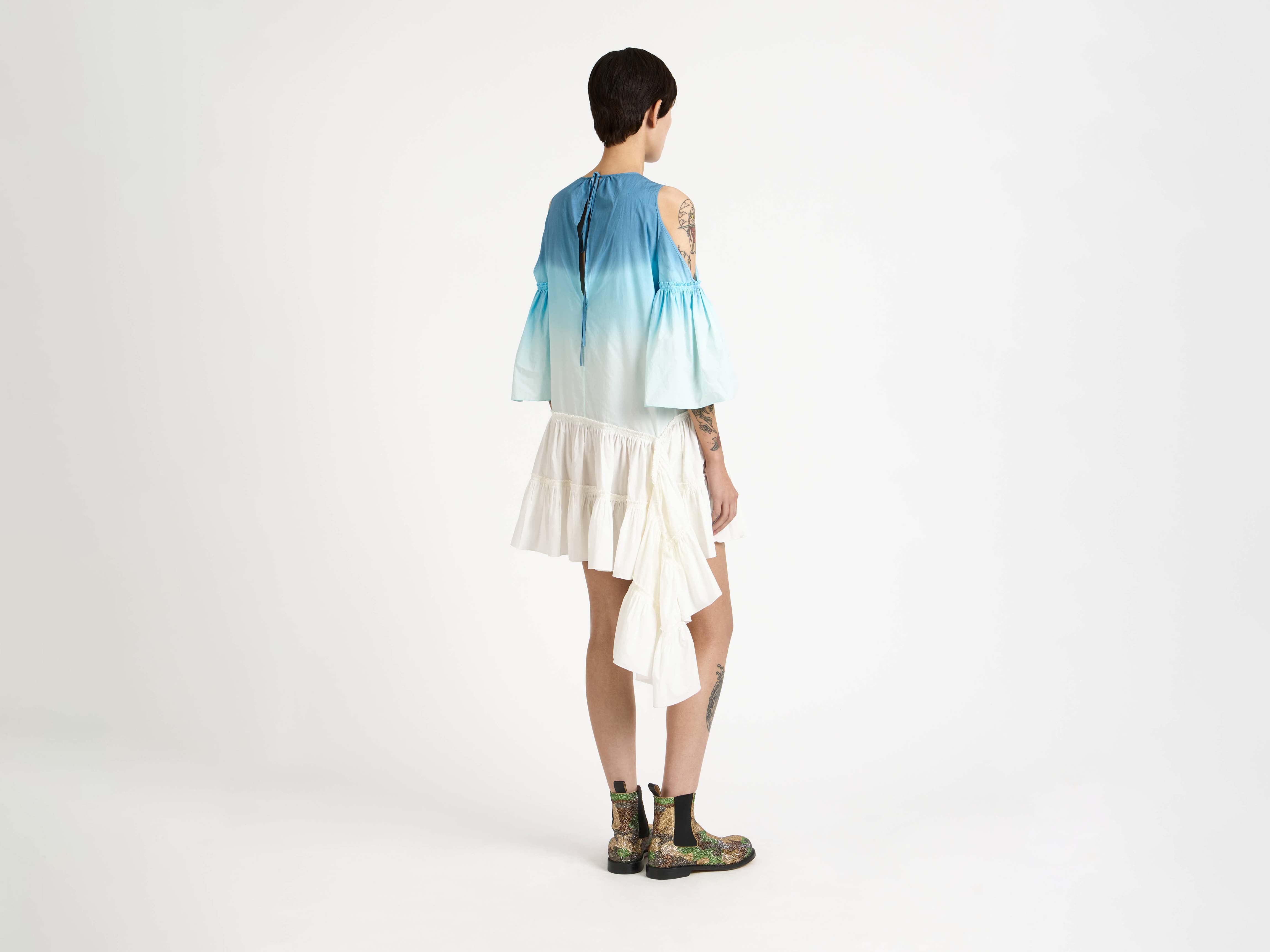 J.W.Anderson Dip Dye Ruffle Kleid Weiß Blau Baumwolle