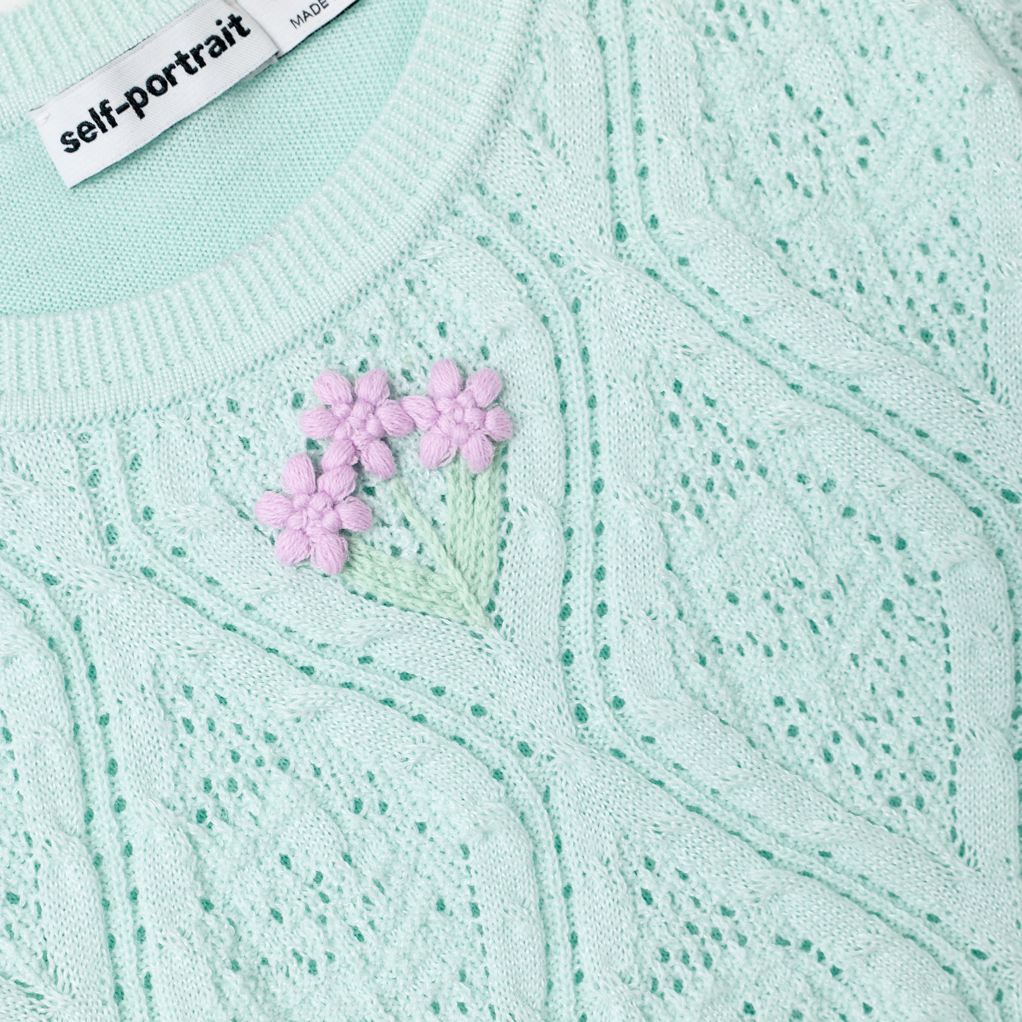 Self Portrait Mint Flower Embroidered Knit Kleid Blau Kinder