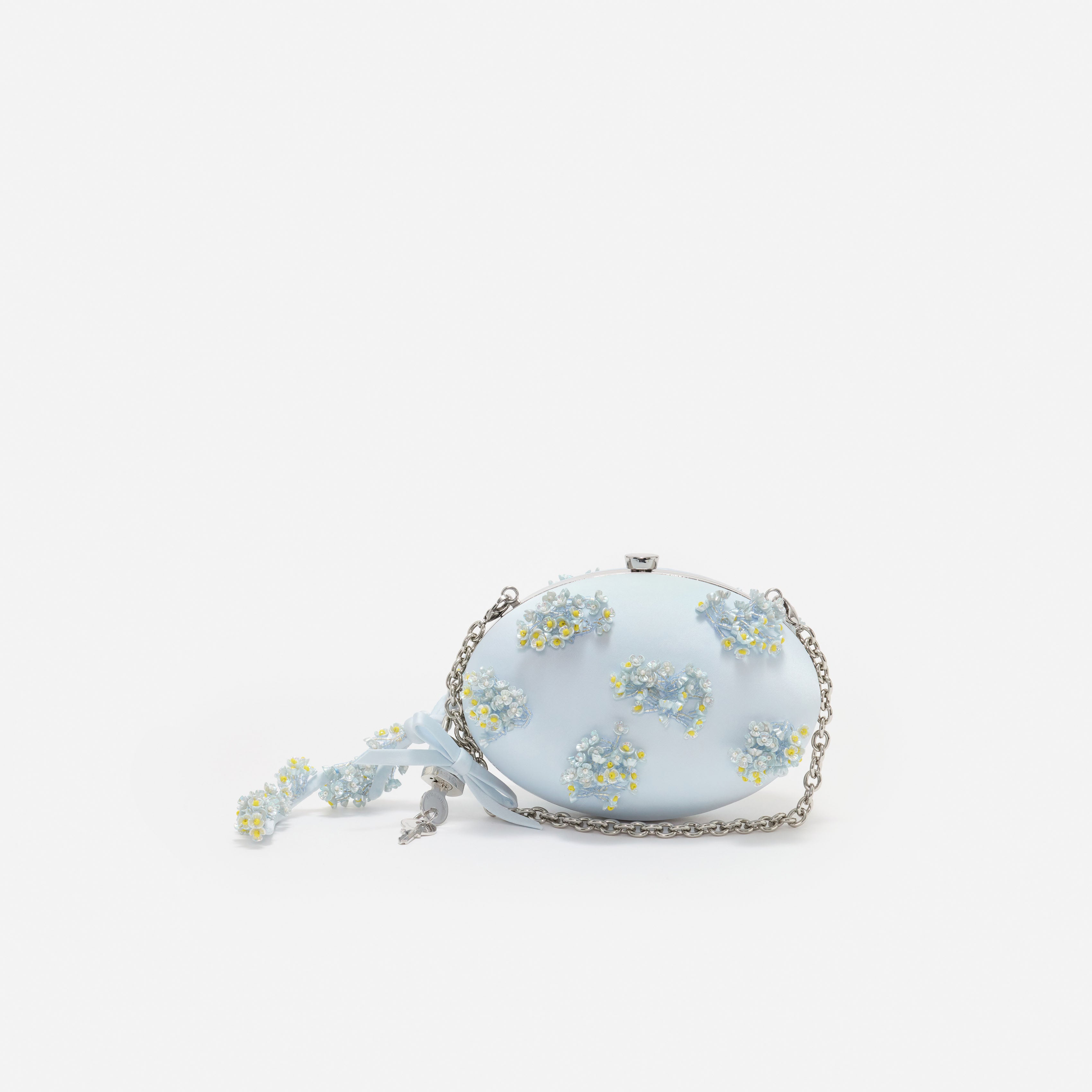 Self Portrait Handbags Oval Clutch Blau Satin Floral Micro
