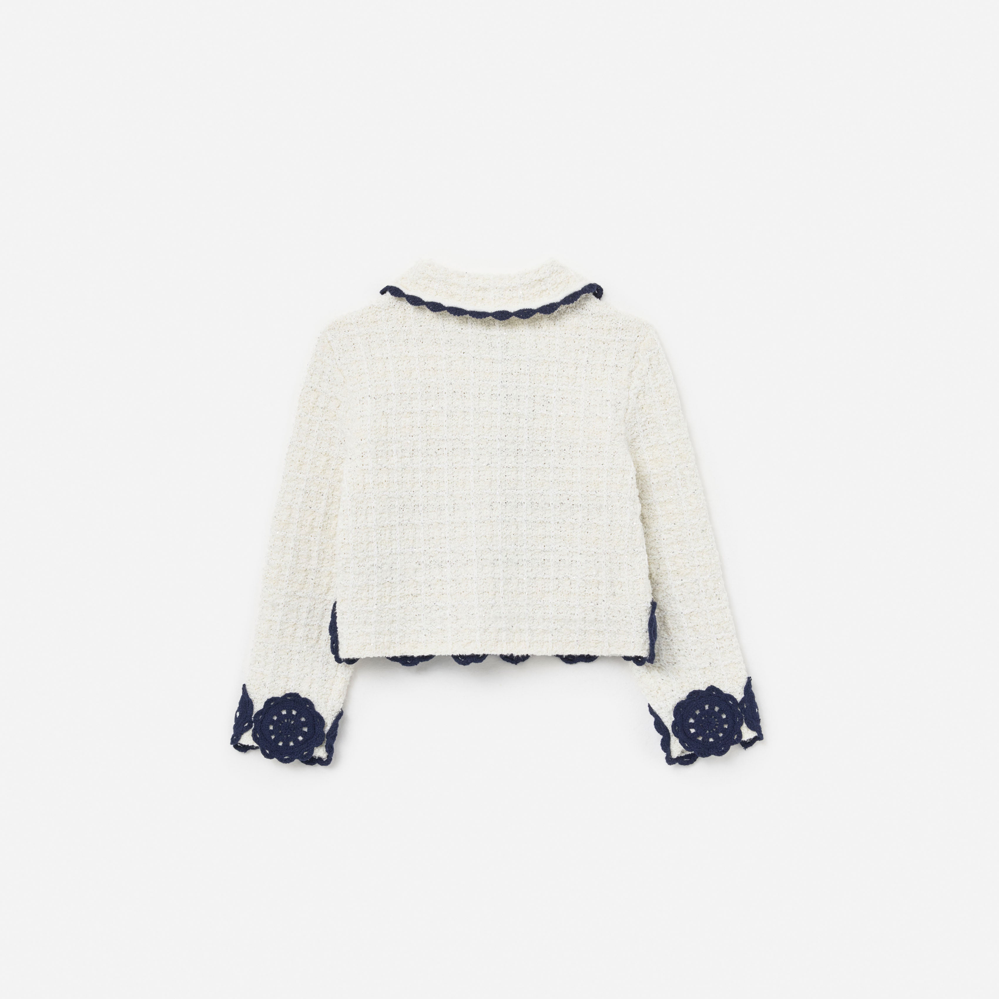 Self Portrait Cream Knit Contrast Trim Cardigan Strickjacke Creme Kinder